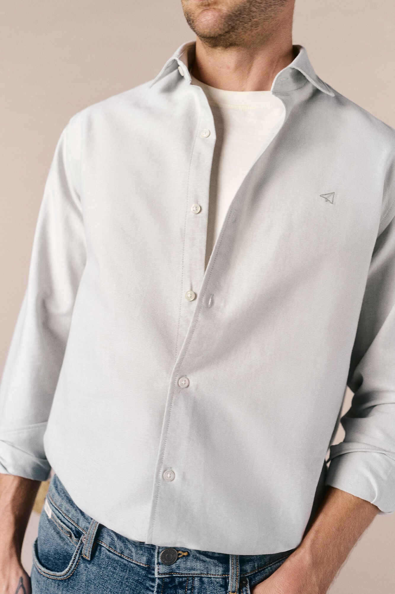 OOTO Camisa oxford lisa de manga comprida