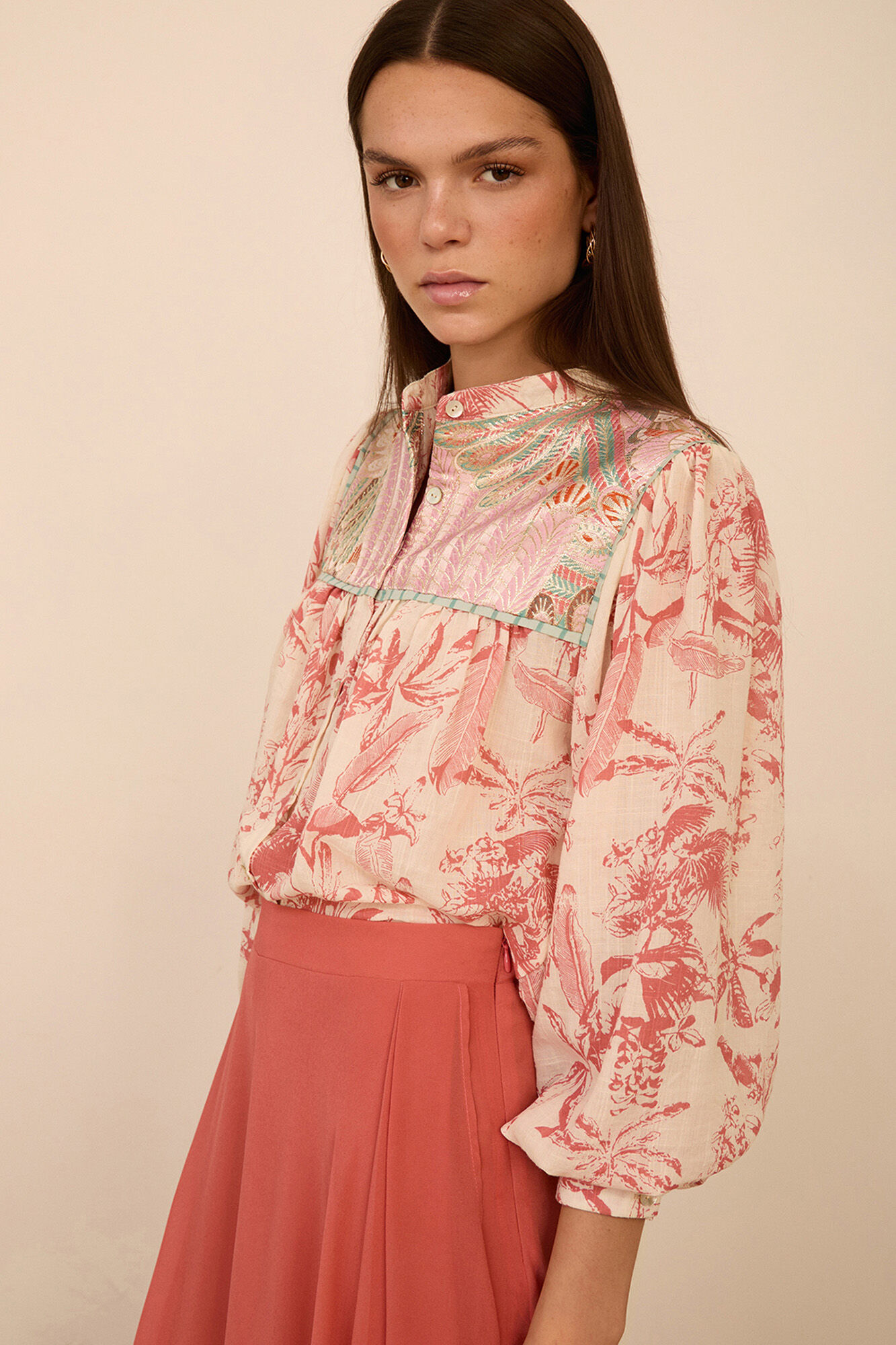 Meisie Blusa estampada bimaterial Impress&atilde;o