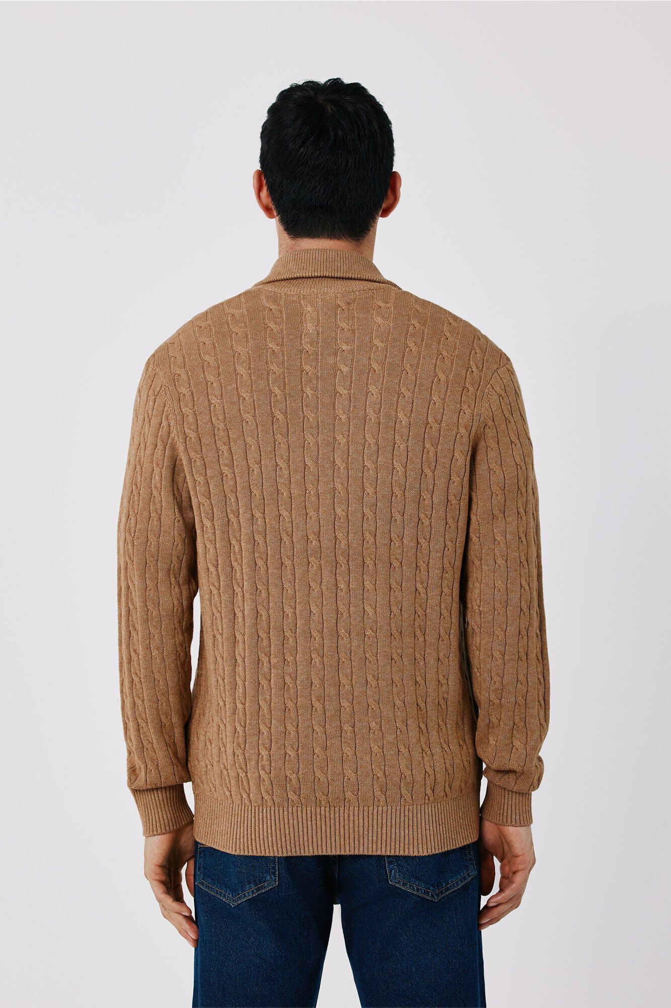 Cortefiel Cotton braided knit zip fastening cardigan Brown