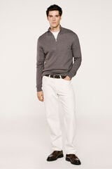 Selected Malha 100% camisola com meia fecho-&eacute;clair . Cinzento