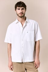 OOTO Camisa de linho de manga curta Branco