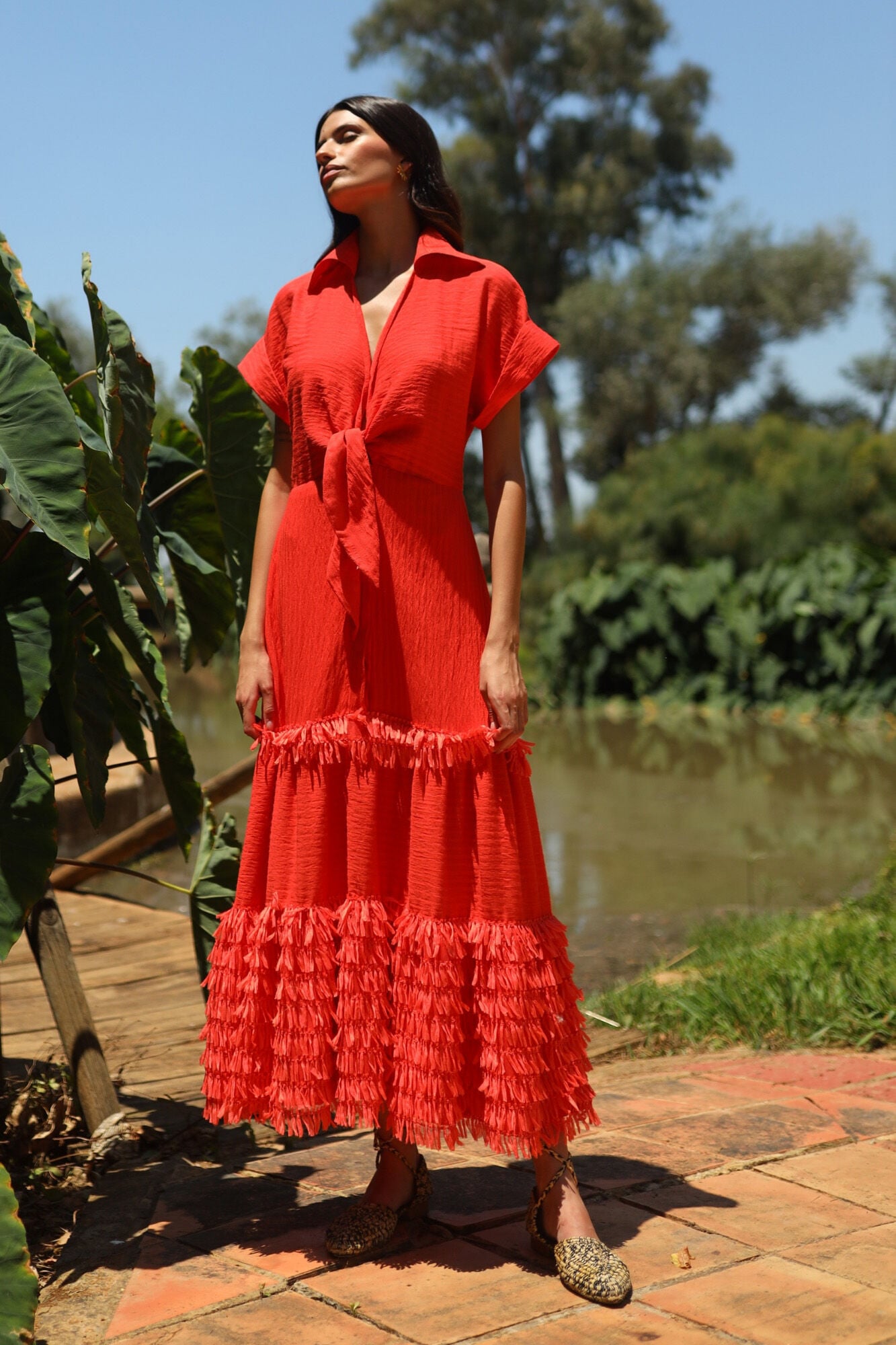 Panambi Red fringed linen dress