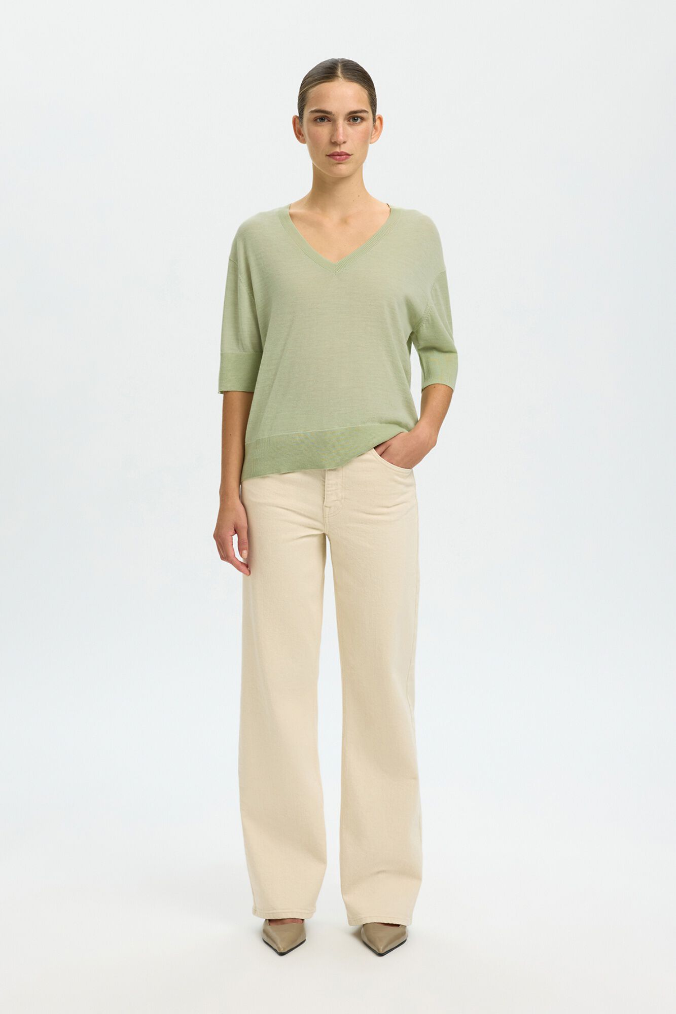 Selected 100% merino wool short sleeve jumper
