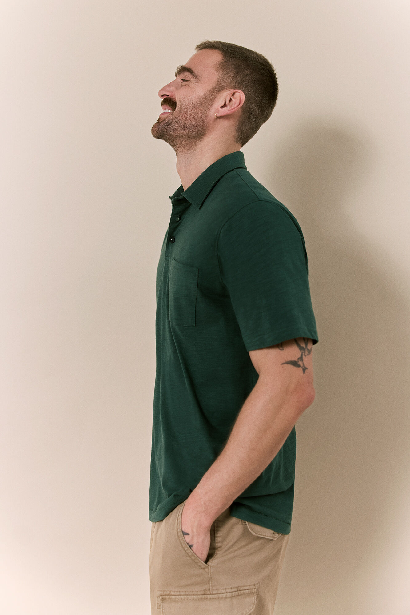 OOTO Embroidered washed polo shirt Green