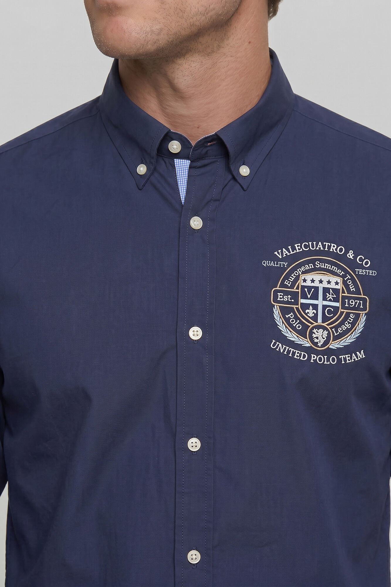 Valecuatro Camisa semibordada United Polo Azul