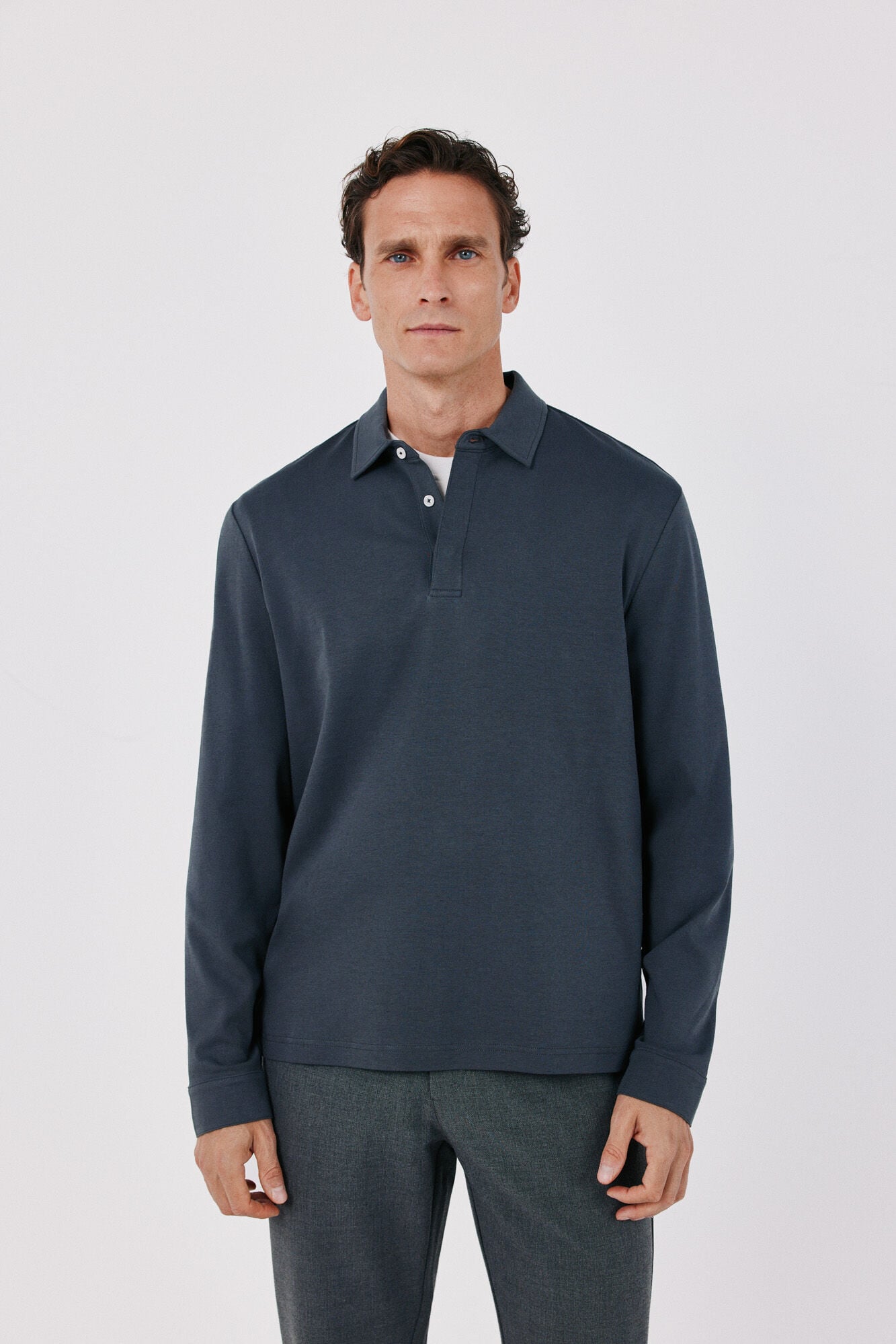 Cortefiel Long sleeve refined polo shirt