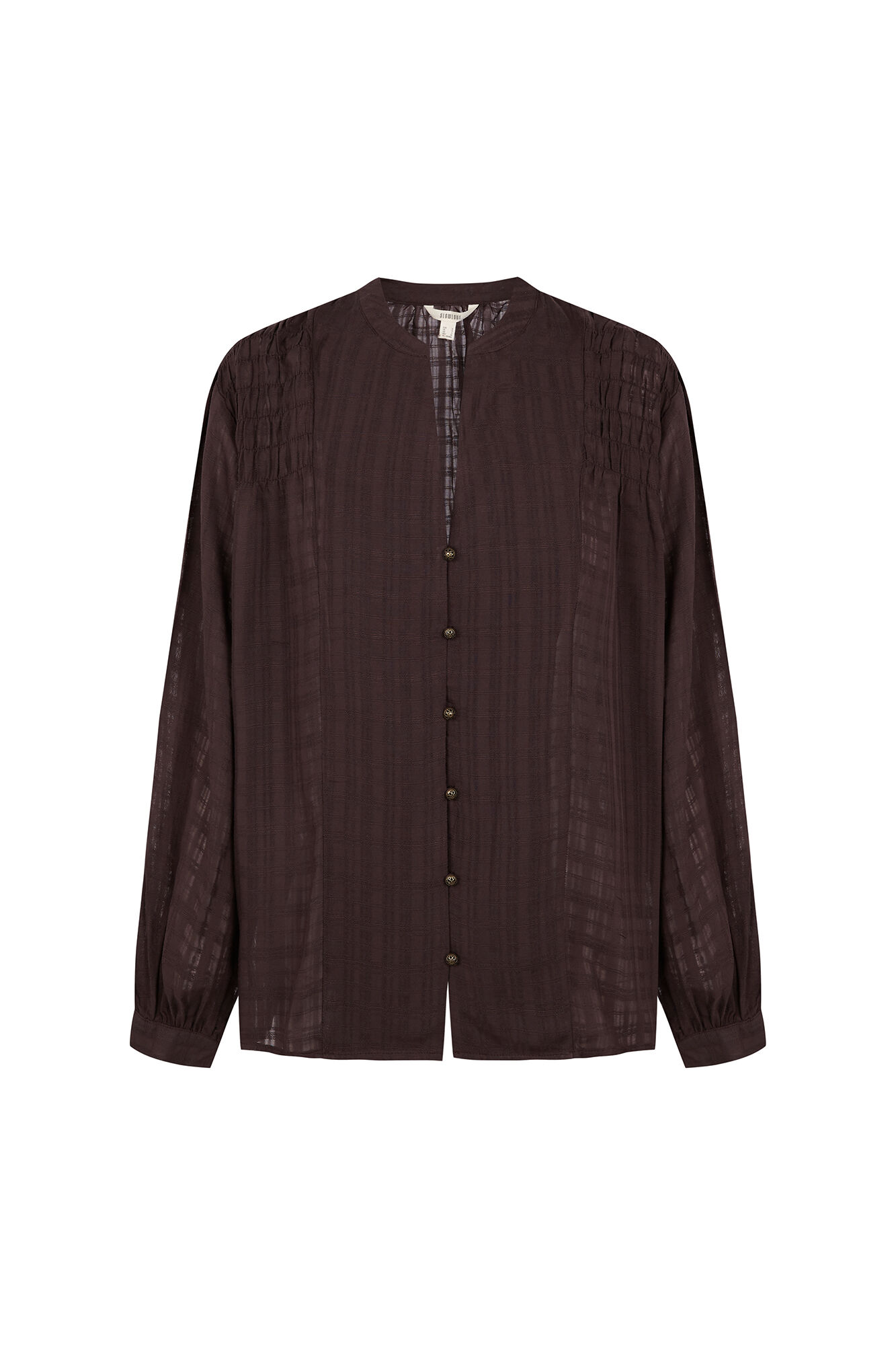 Slowlove Blusa frunce abullonada Marr&oacute;n oscuro