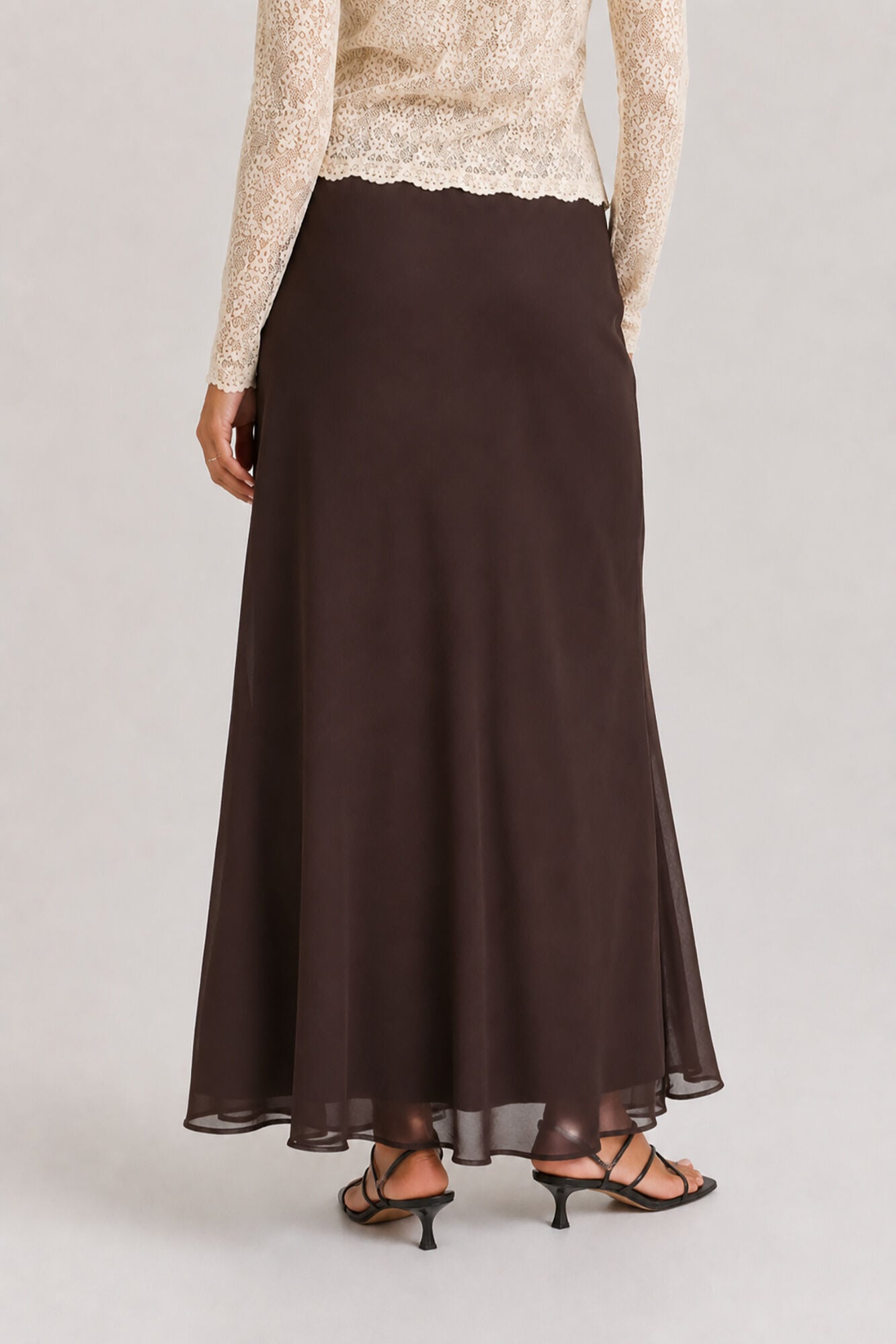 Vila Satin-finish midi skirt Dark brown