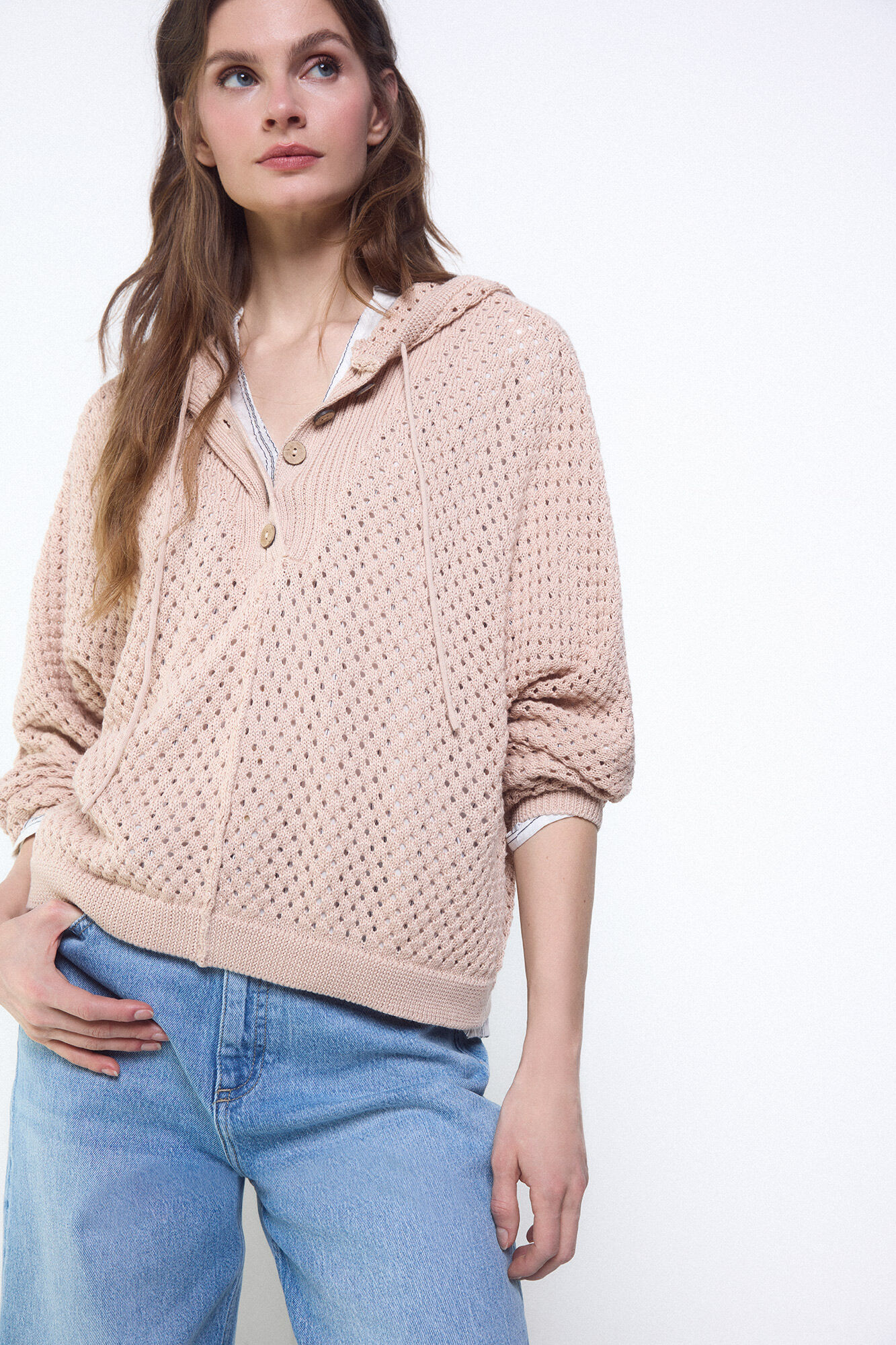 Slowlove Camisola de malha rendada com capuz Castanho