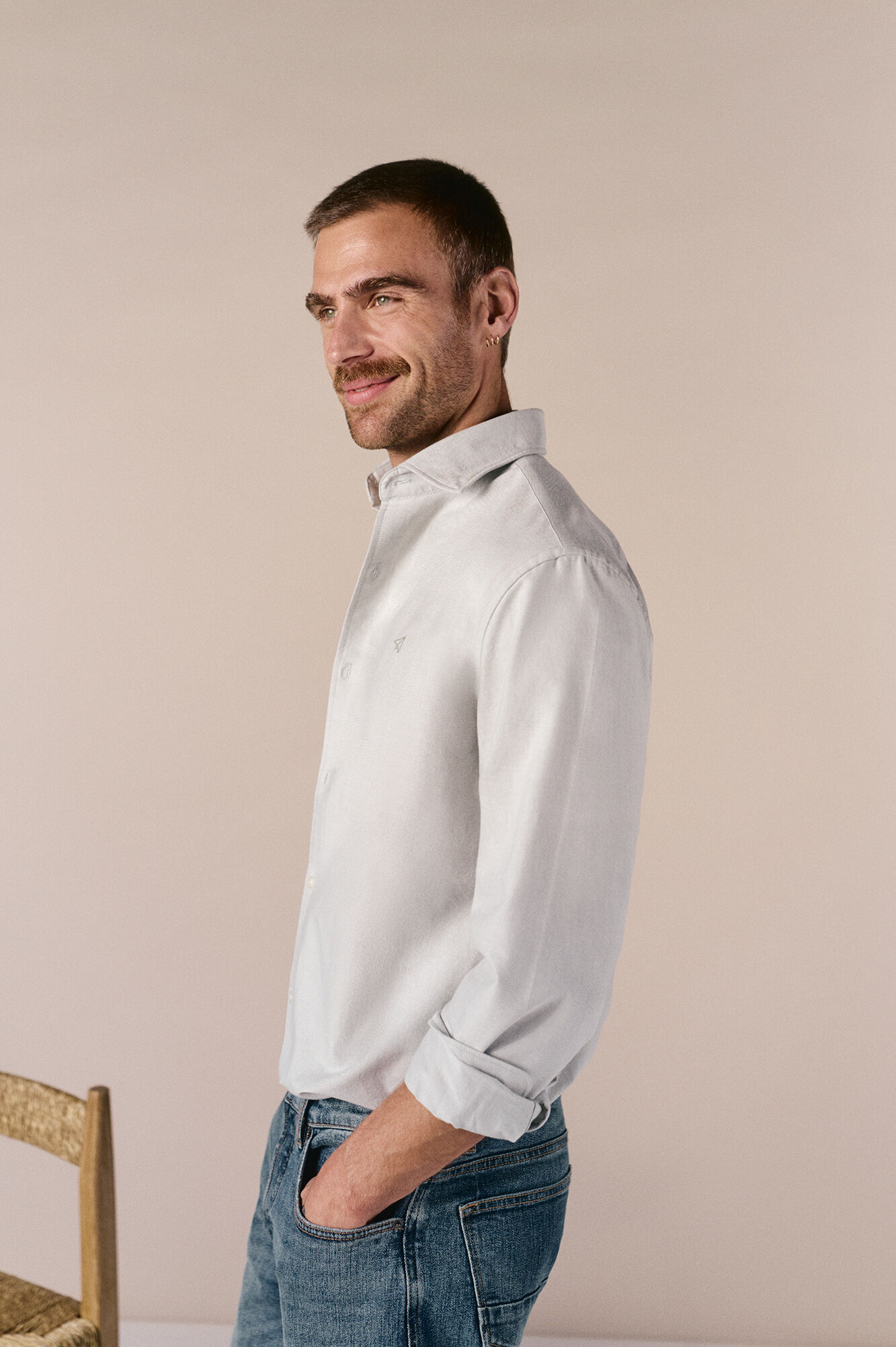 OOTO Camisa oxford lisa de manga comprida Verde