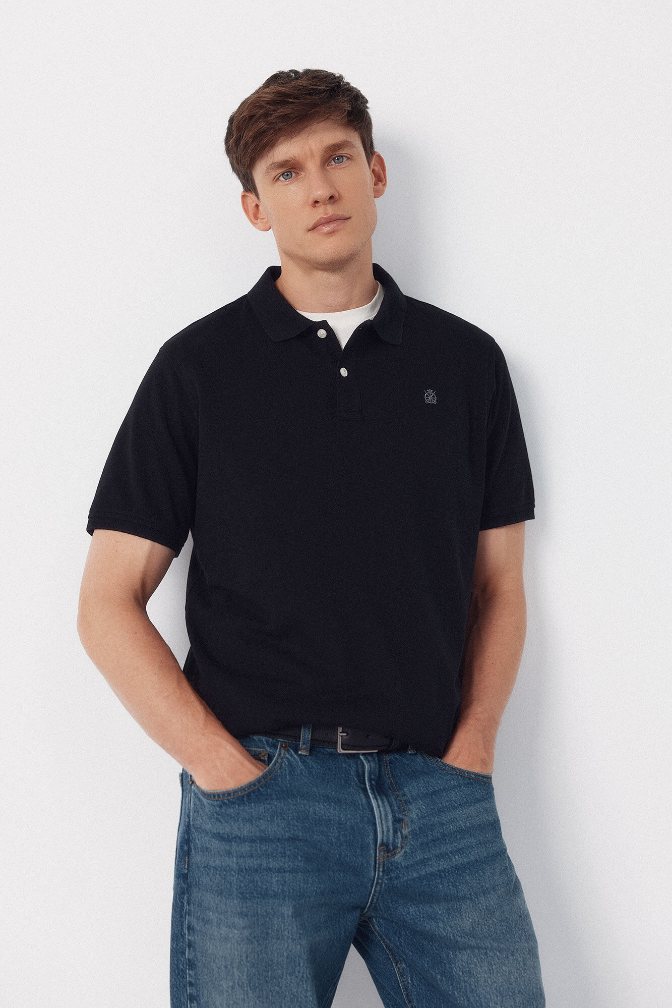 Cortefiel Polo b&aacute;sico piqu&eacute; Negro