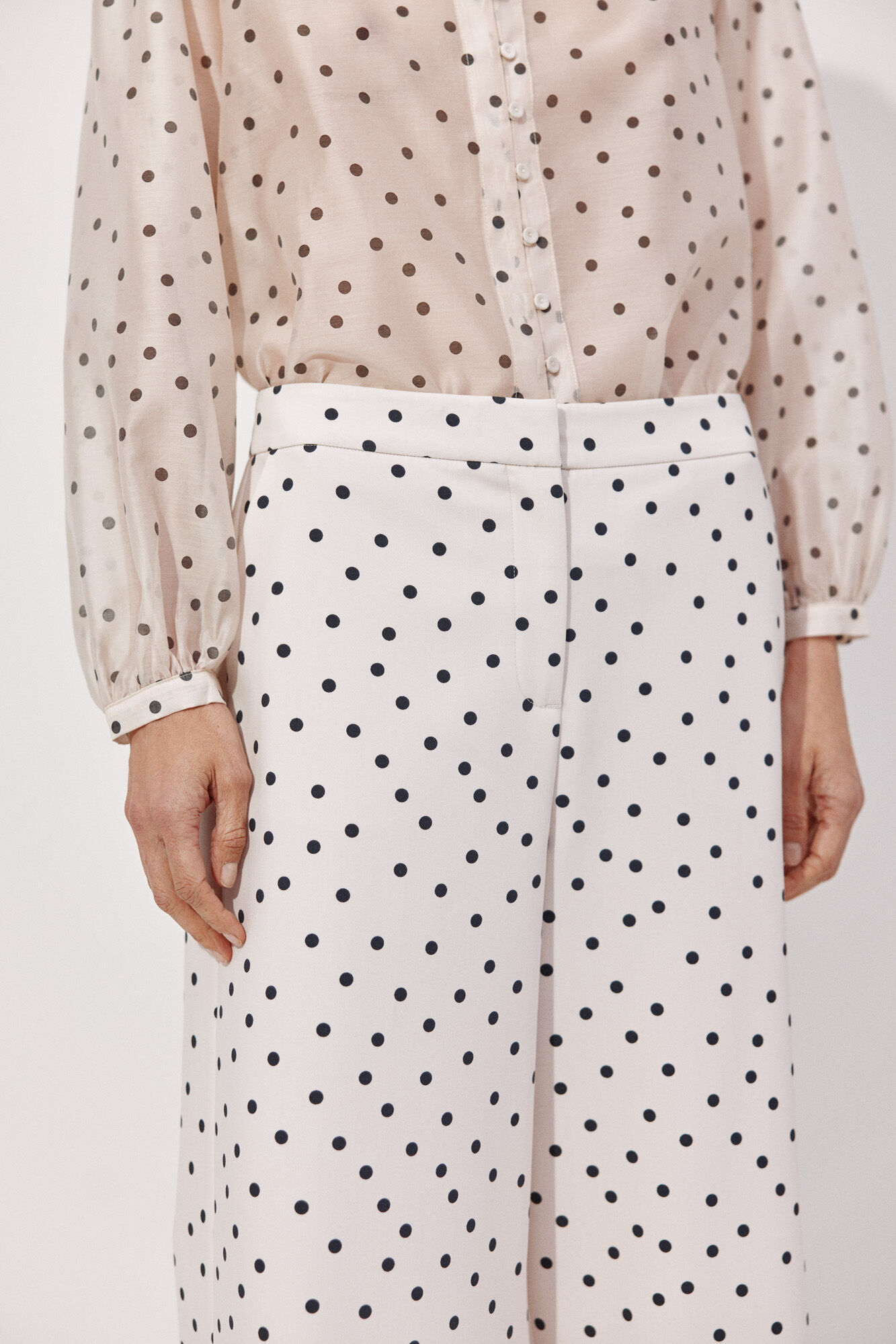 Cortefiel Polka-dots dot palazzo pants Printed white