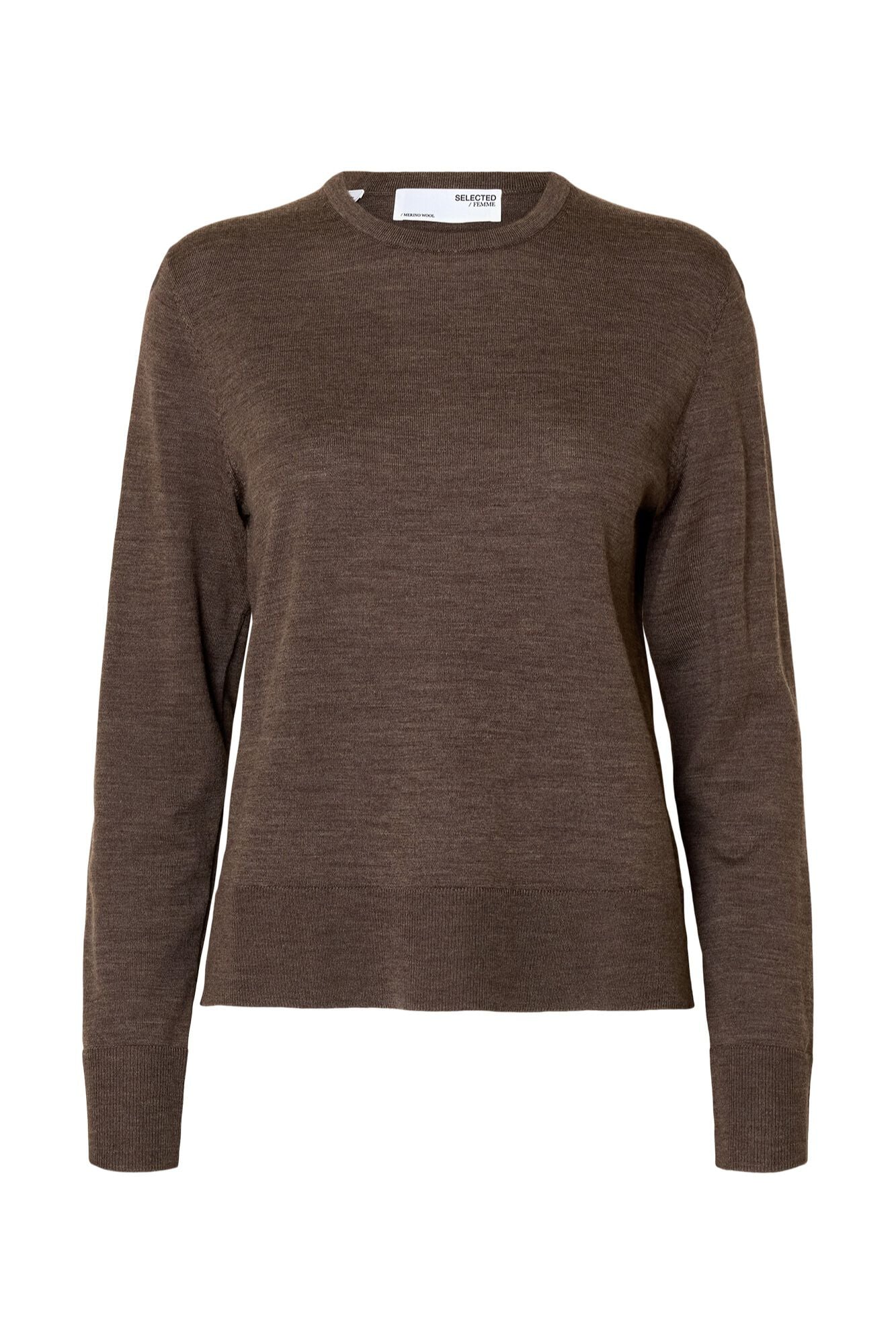 Selected 100% merino wool jumper Dark brown