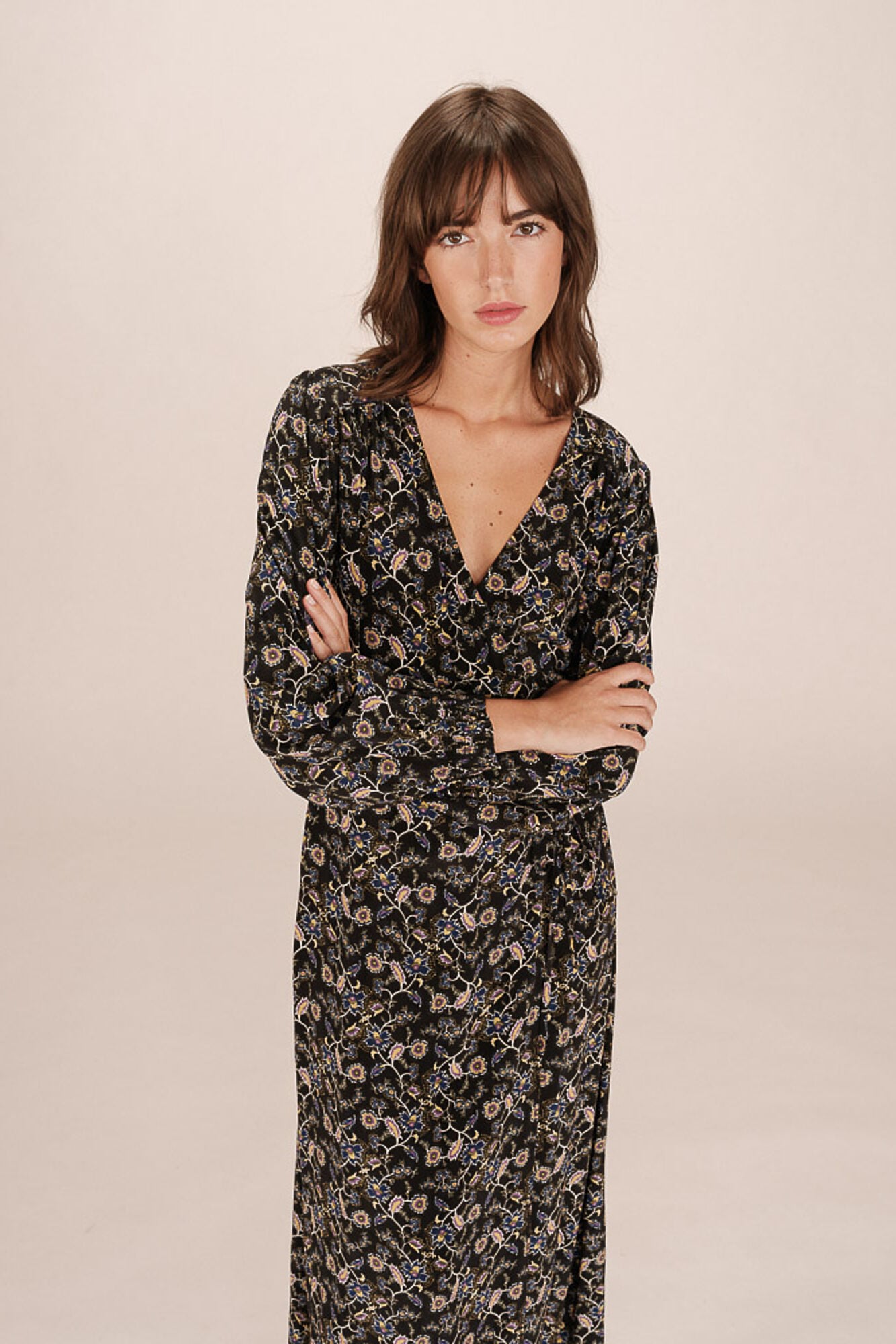 Grace & Mila Long wrap dress , print with a floral motif