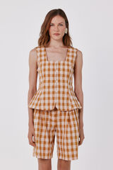 Cortefiel Vichy check top Printed yellow