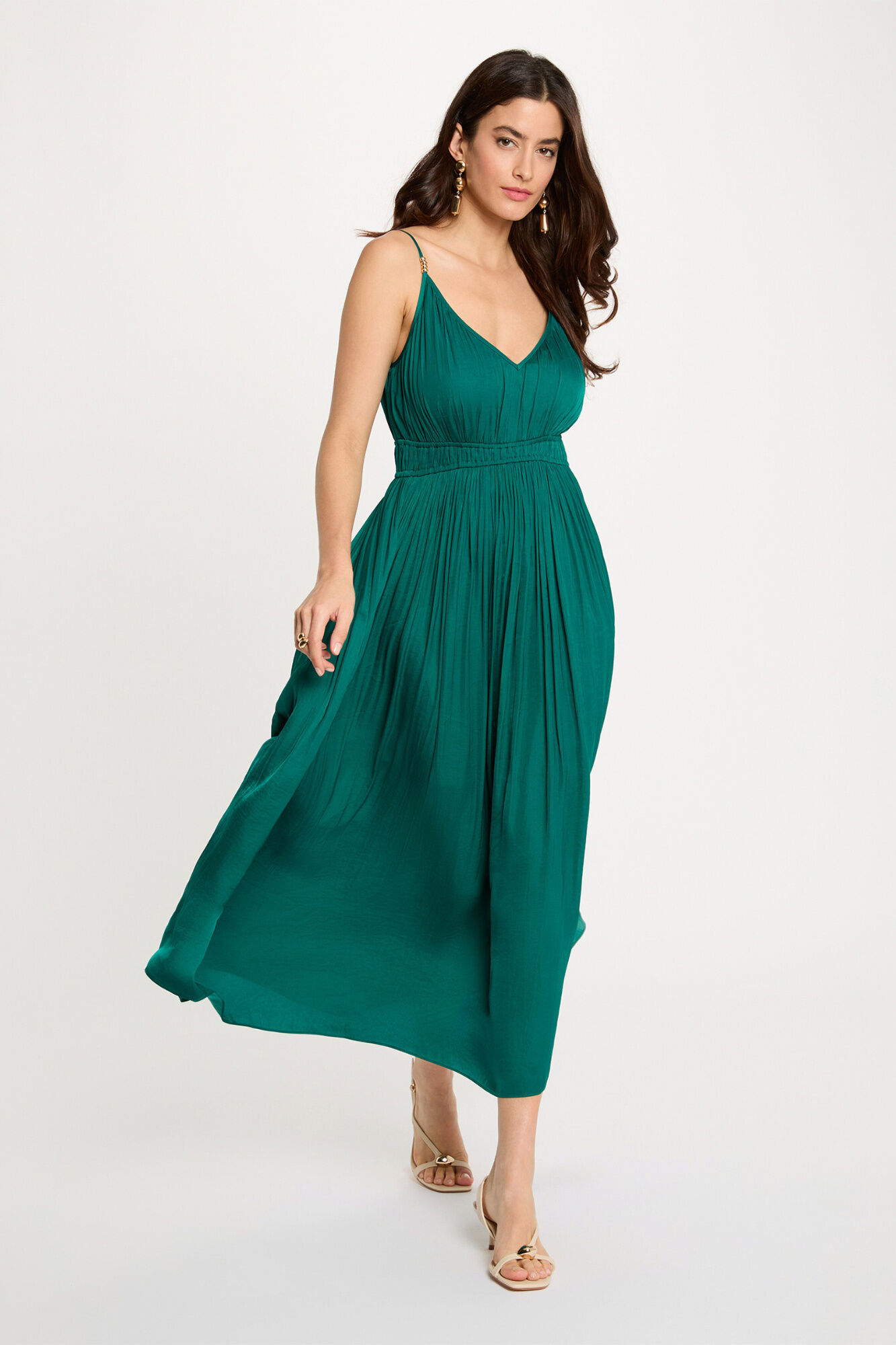 Morgan Vestido midi recto plisado