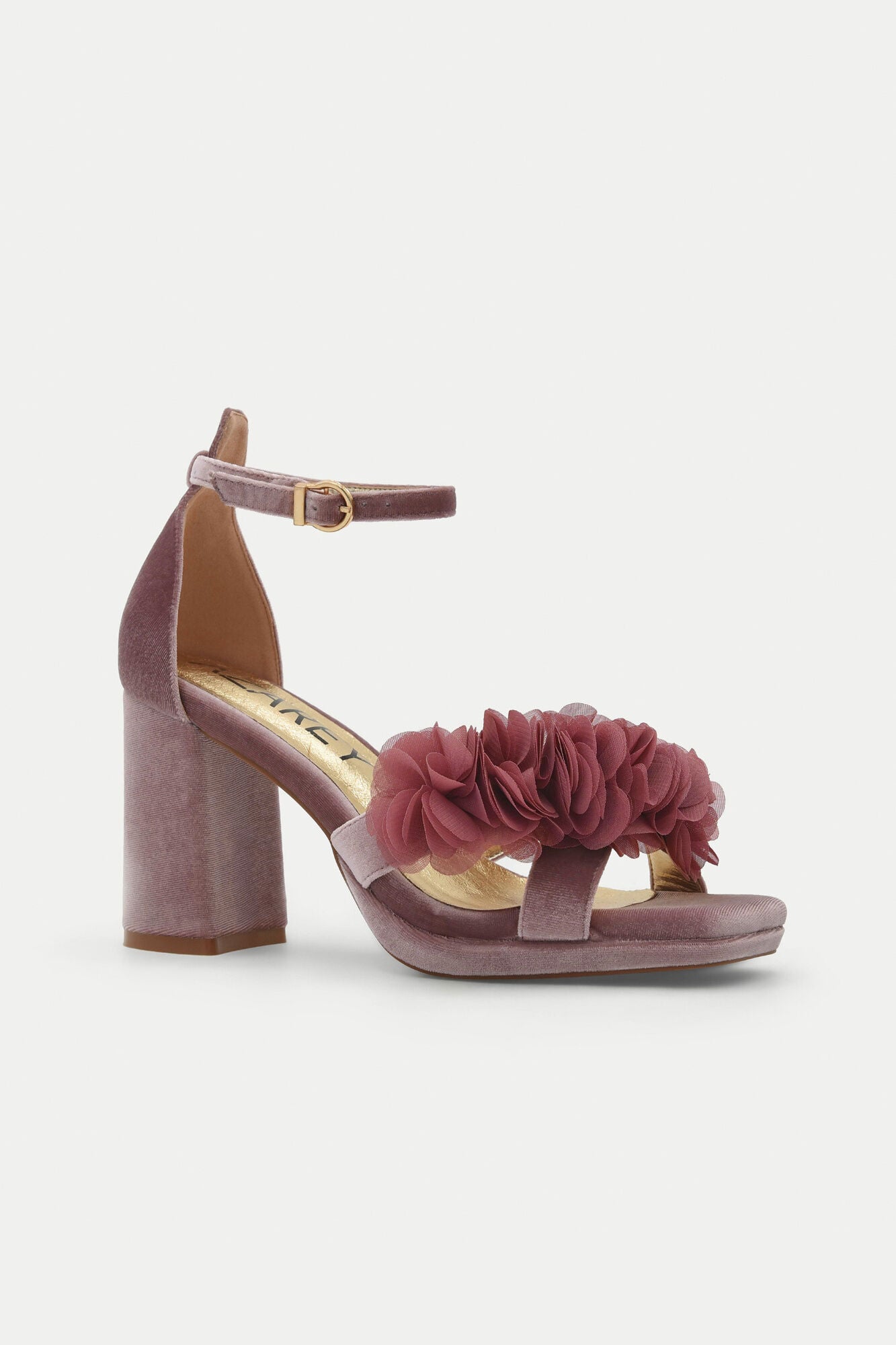 Azarey Velvet flower embellishment sandal Pink