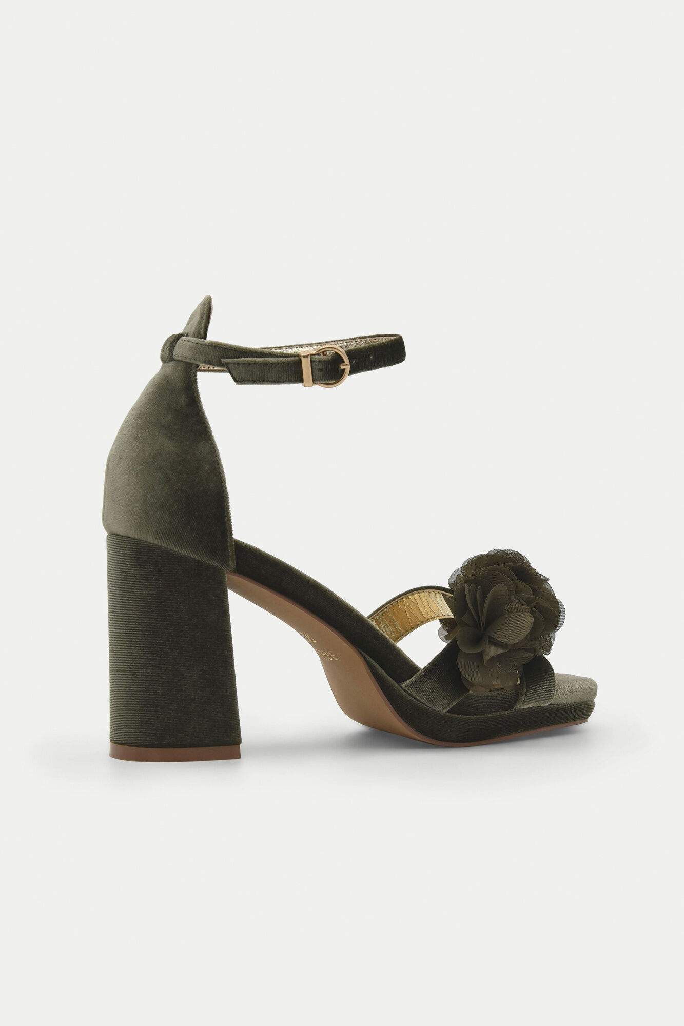 Azarey Velvet flower embellishment sandal Green