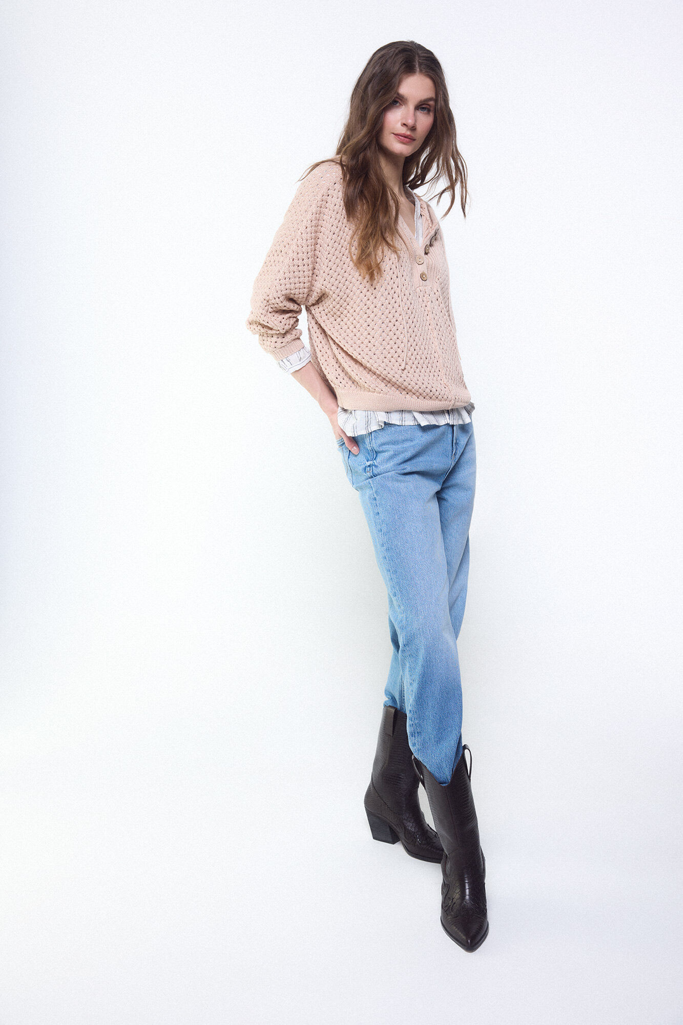 Slowlove Camisola de malha rendada com capuz Castanho
