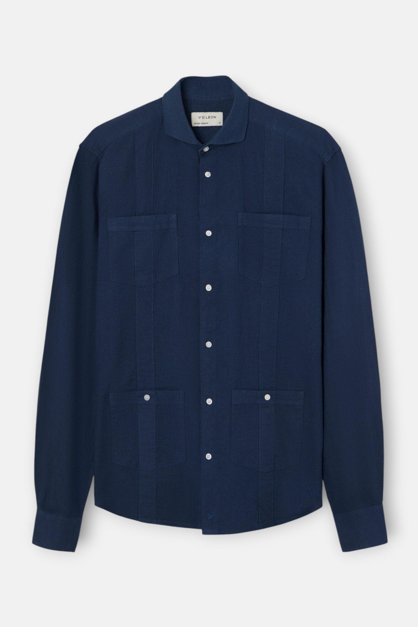 Silbon Guayabera sport lino Azul marino