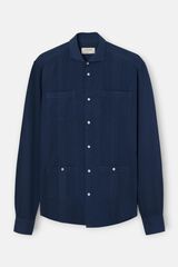 Silbon Guayabera sport lino Azul marino