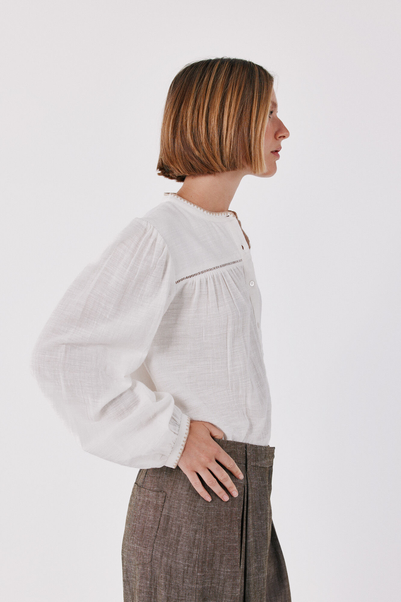 Cortefiel Embroidered contrast blouse Ivory