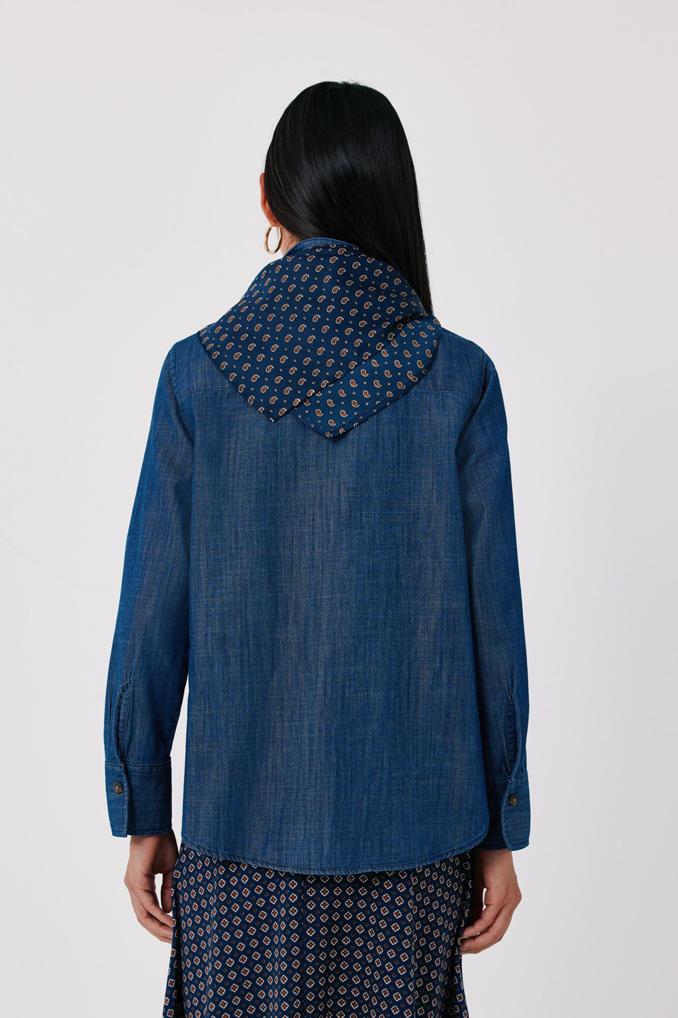 Cortefiel Denim shirt scarf Blue