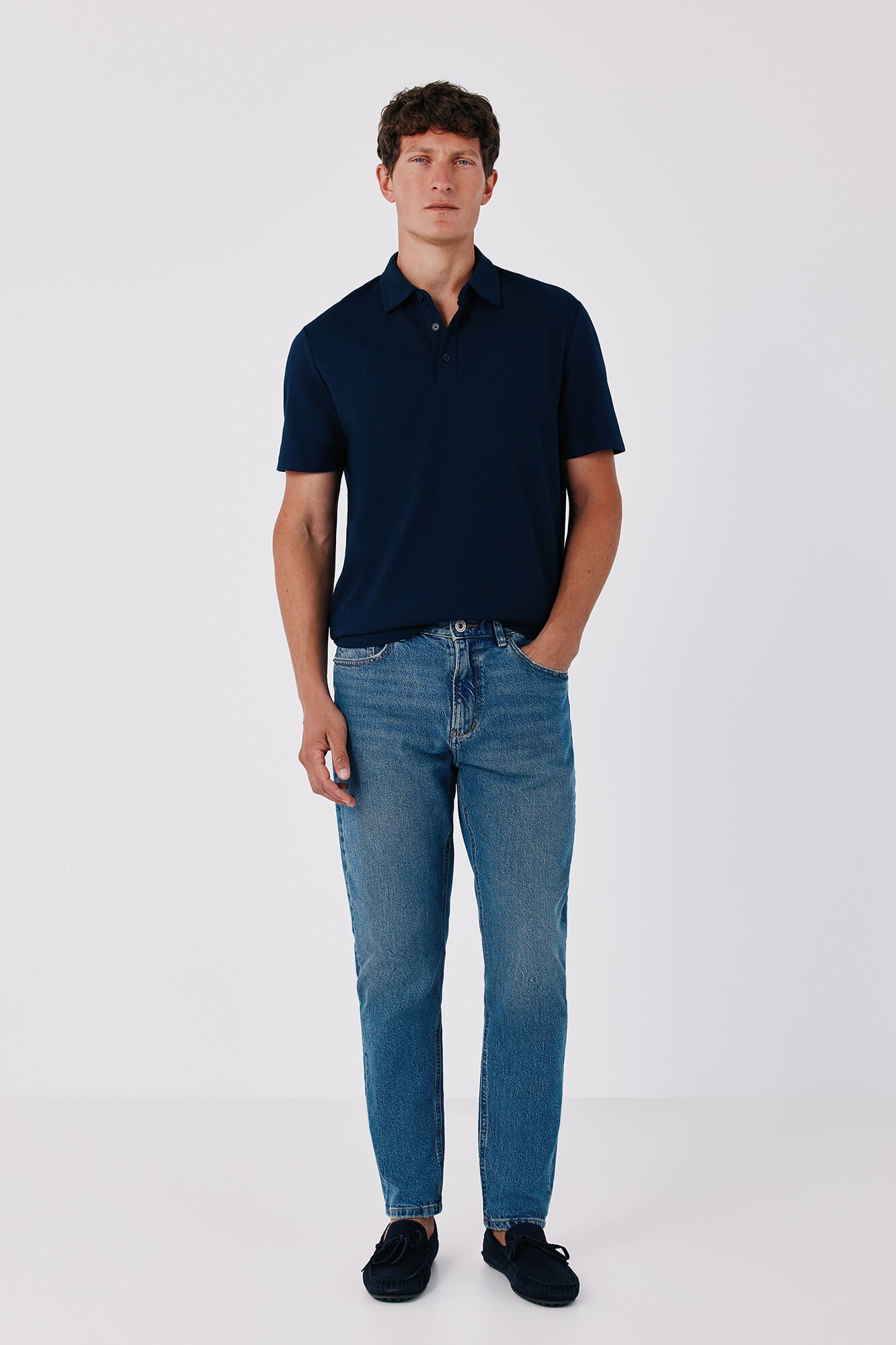Cortefiel Ottoman structure polo shirt Navy