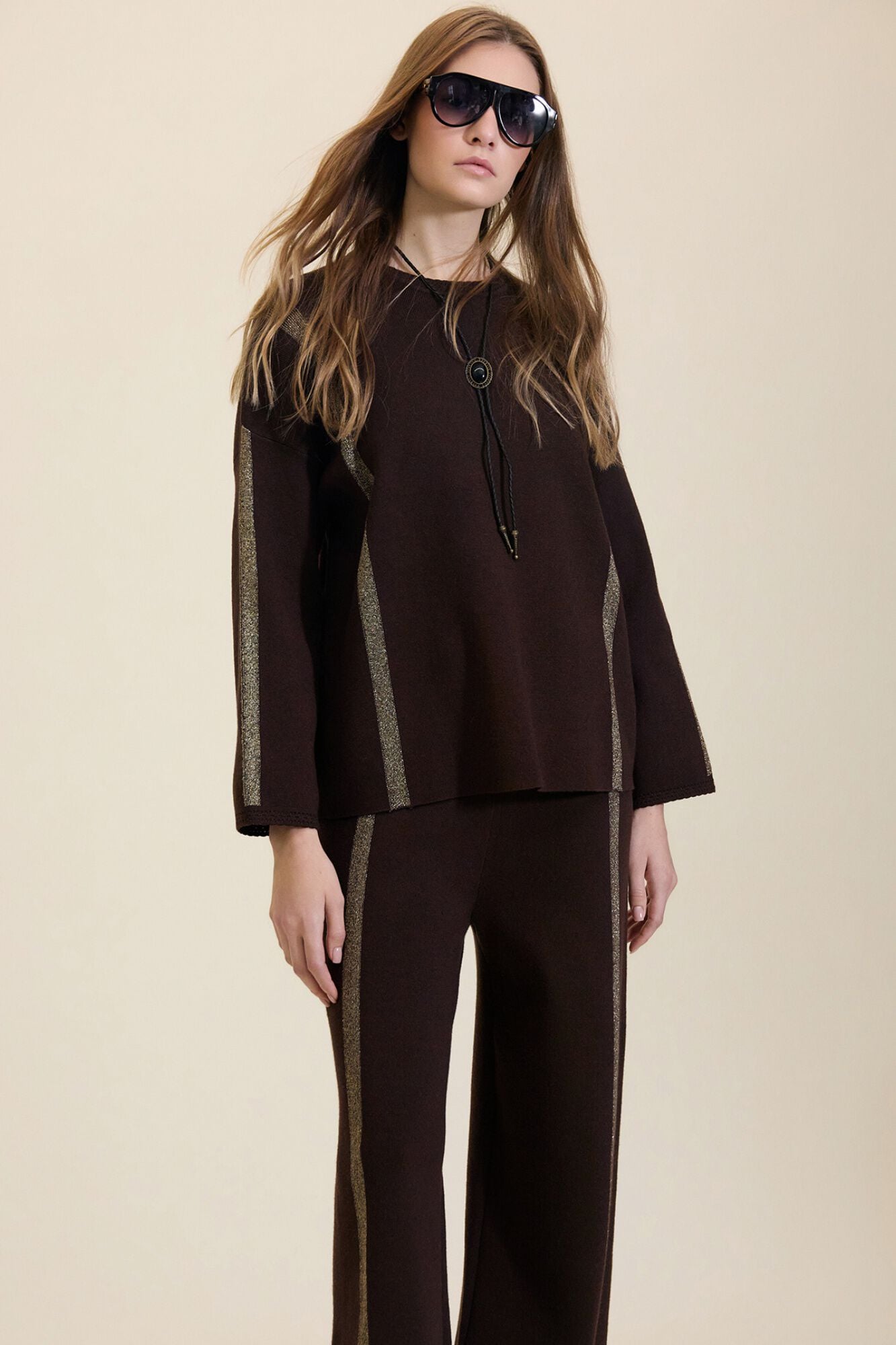 Meisie Camisola com riscas de lurex Castanho