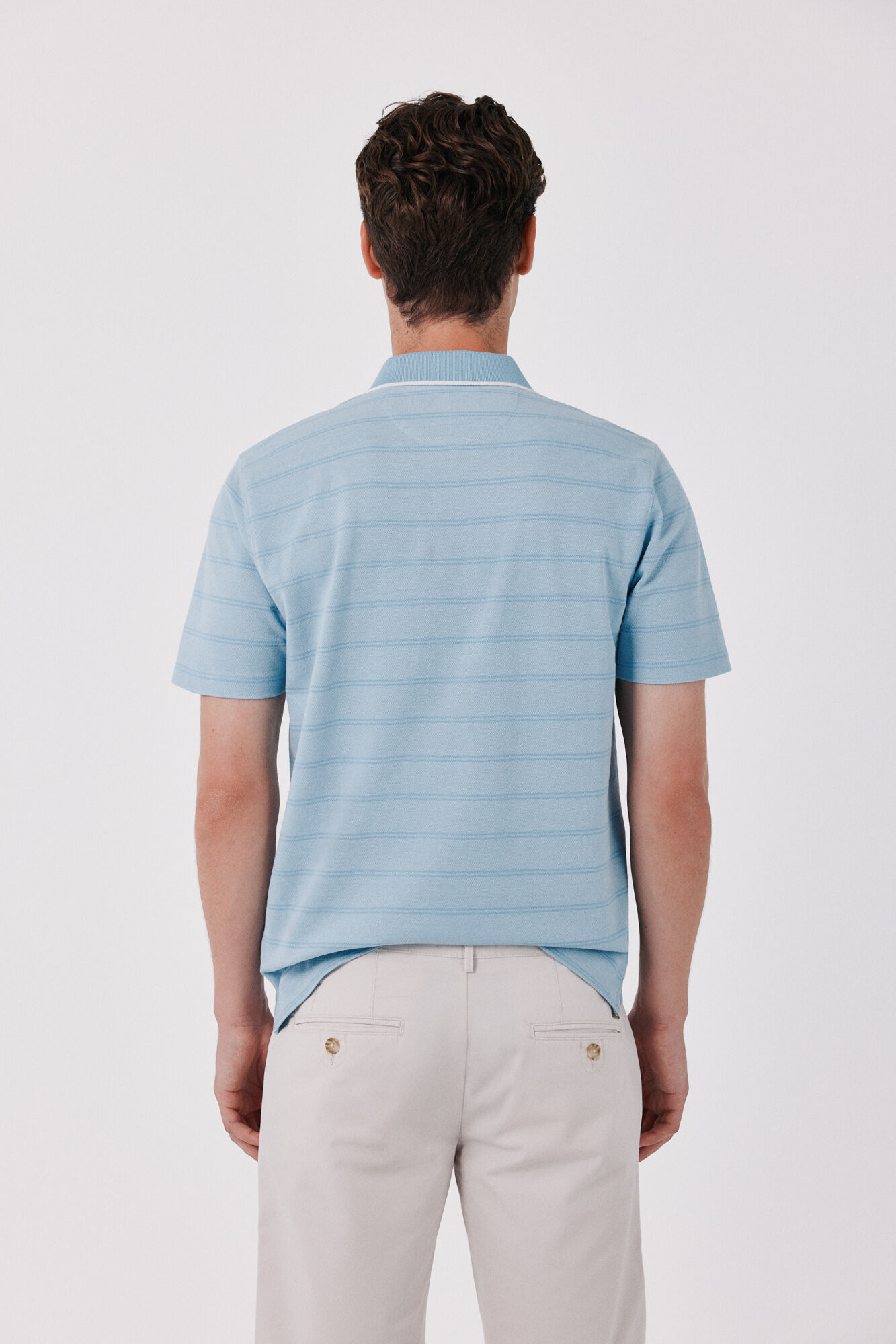 Cortefiel Striped oxford polo shirt Blue