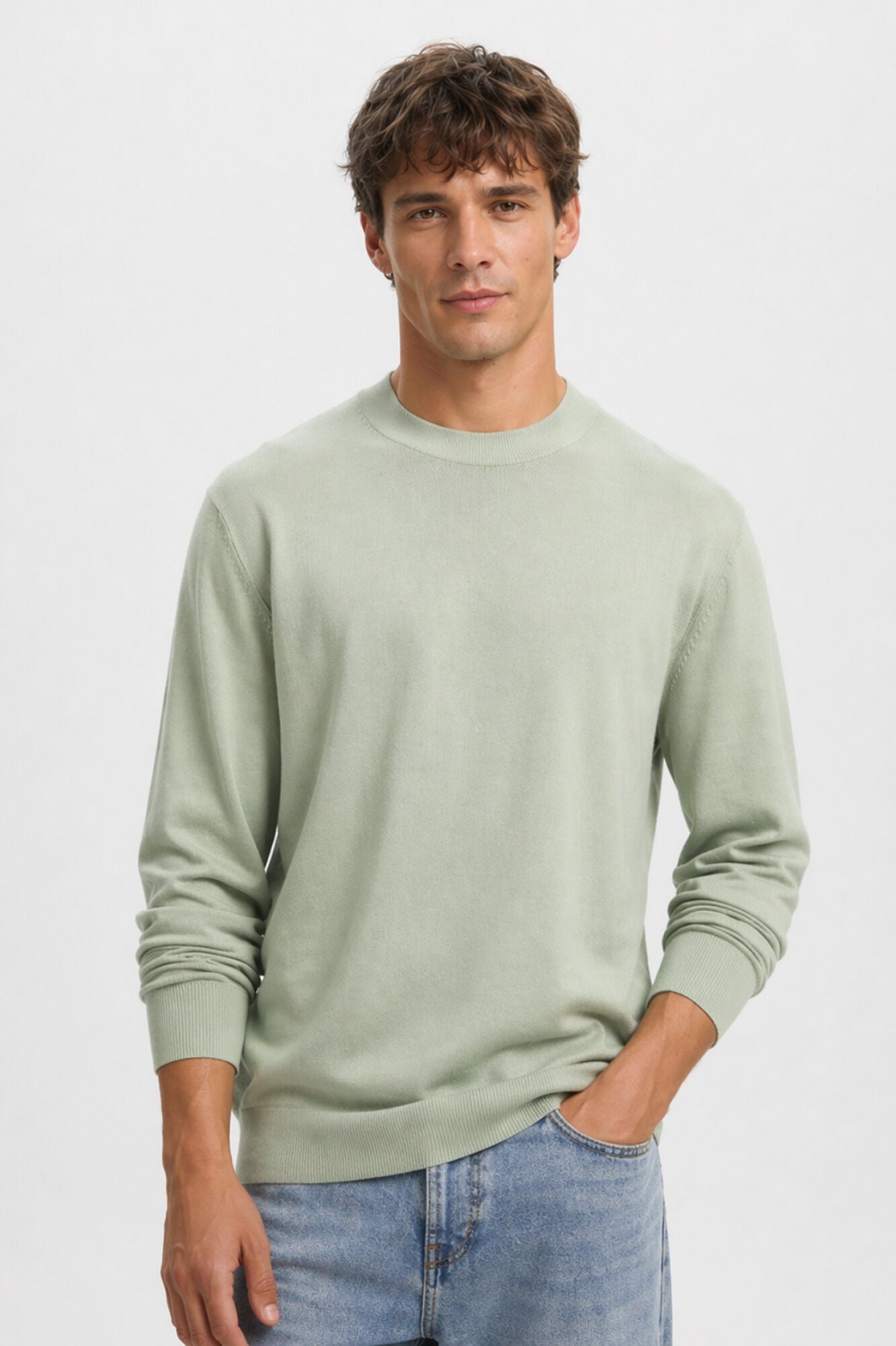 Selected Camisola leve 100% algod&atilde;o org&acirc;nico Verde