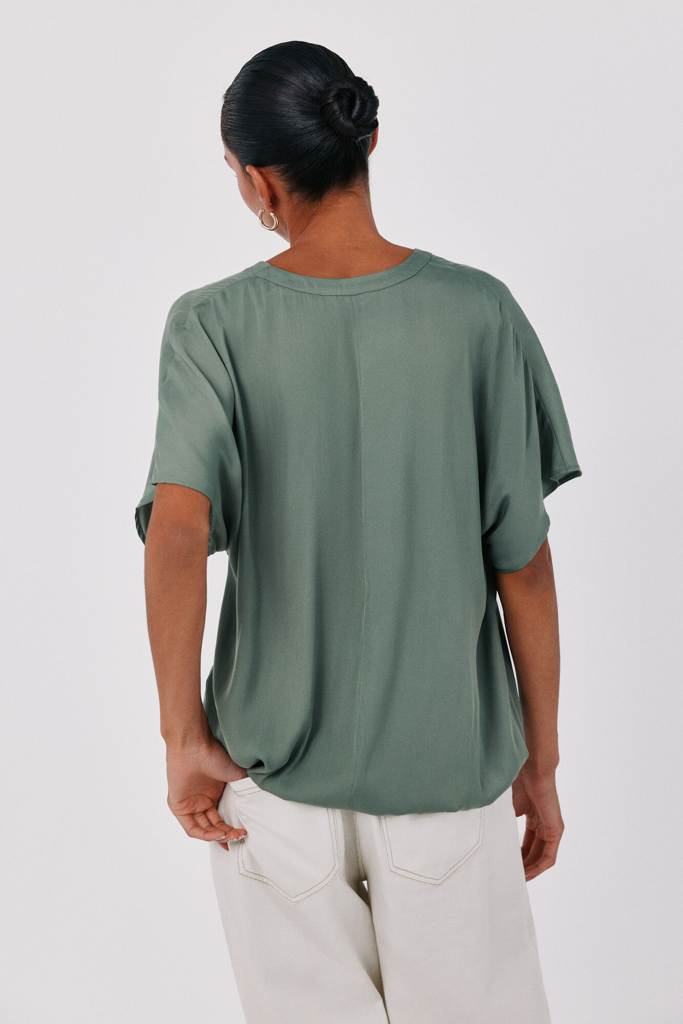 Cortefiel Satin-finish short sleeve blouse