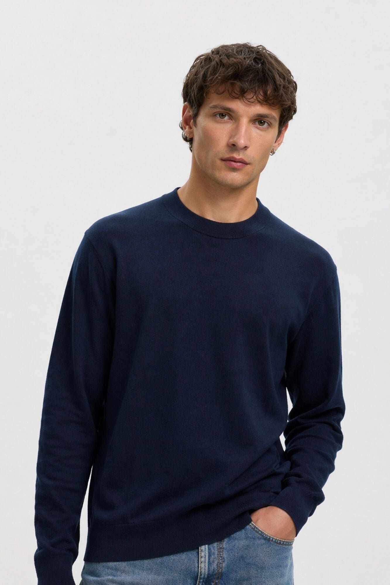 Selected Camisola leve 100% algod&atilde;o org&acirc;nico Azul