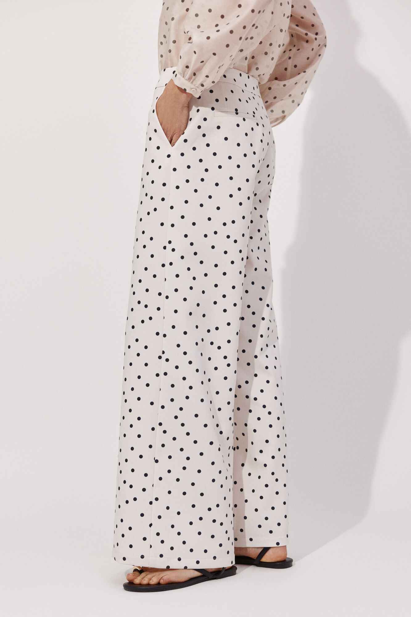 Cortefiel Polka-dots dot palazzo pants Printed white