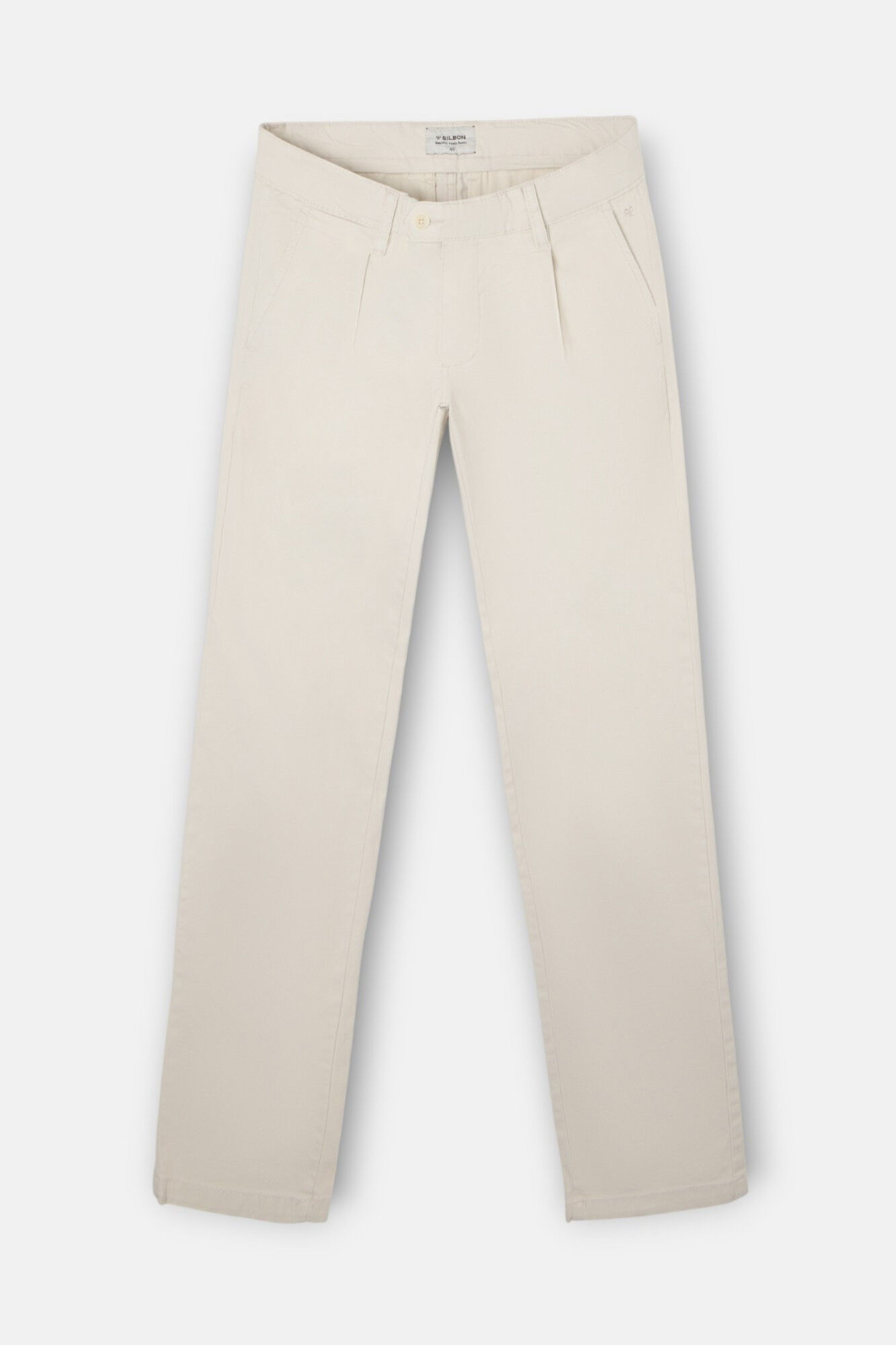 Silbon Cal&ccedil;as chino casuais com pregas Ecru