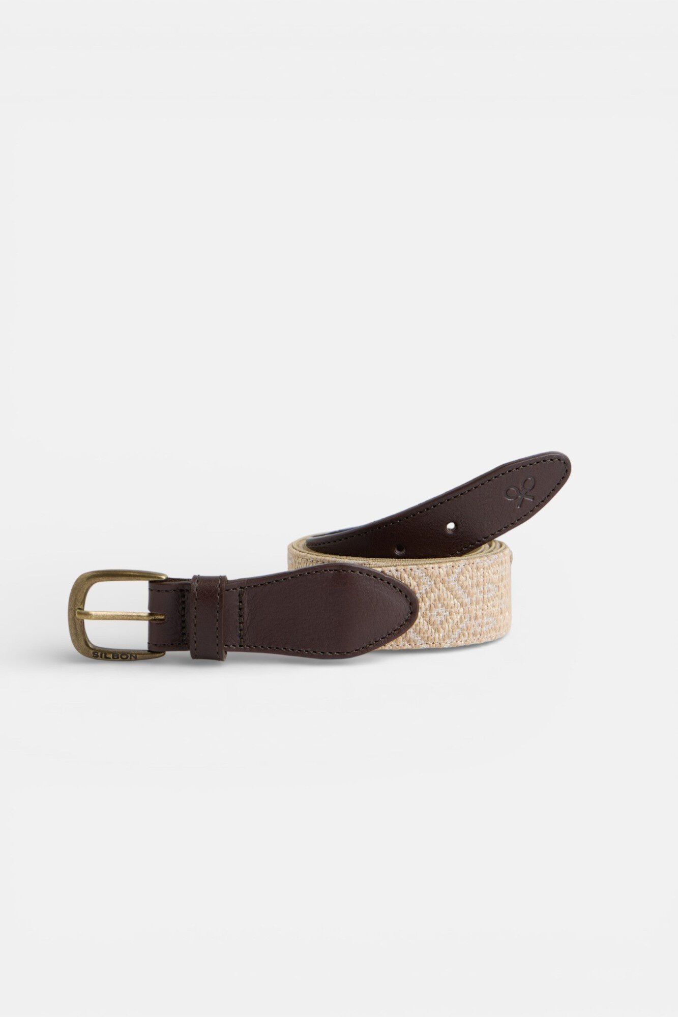 Silbon Cinto de pele com tecido &eacute;tnico
