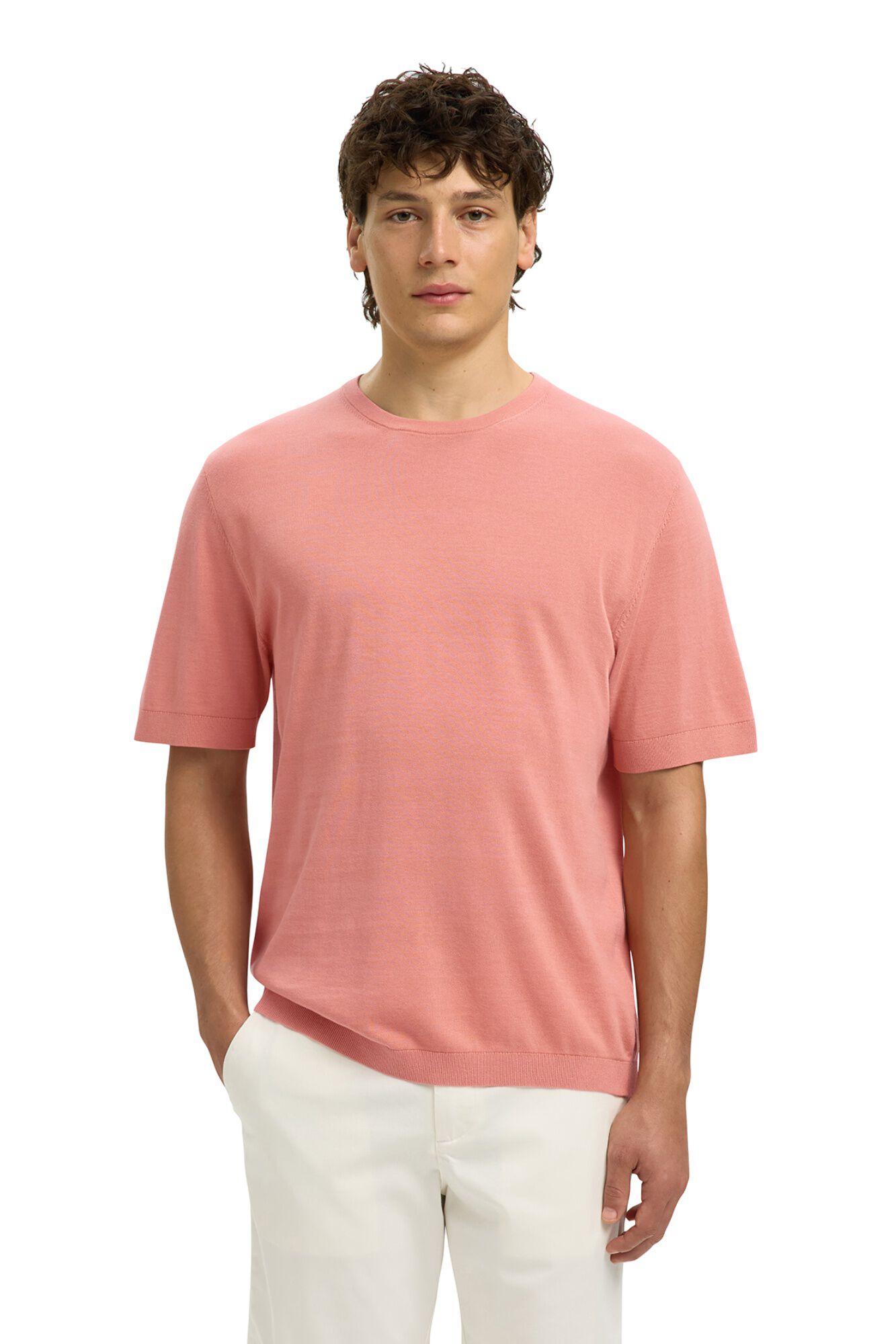 Selected T-shirt de manga curta de homem em malha lisa