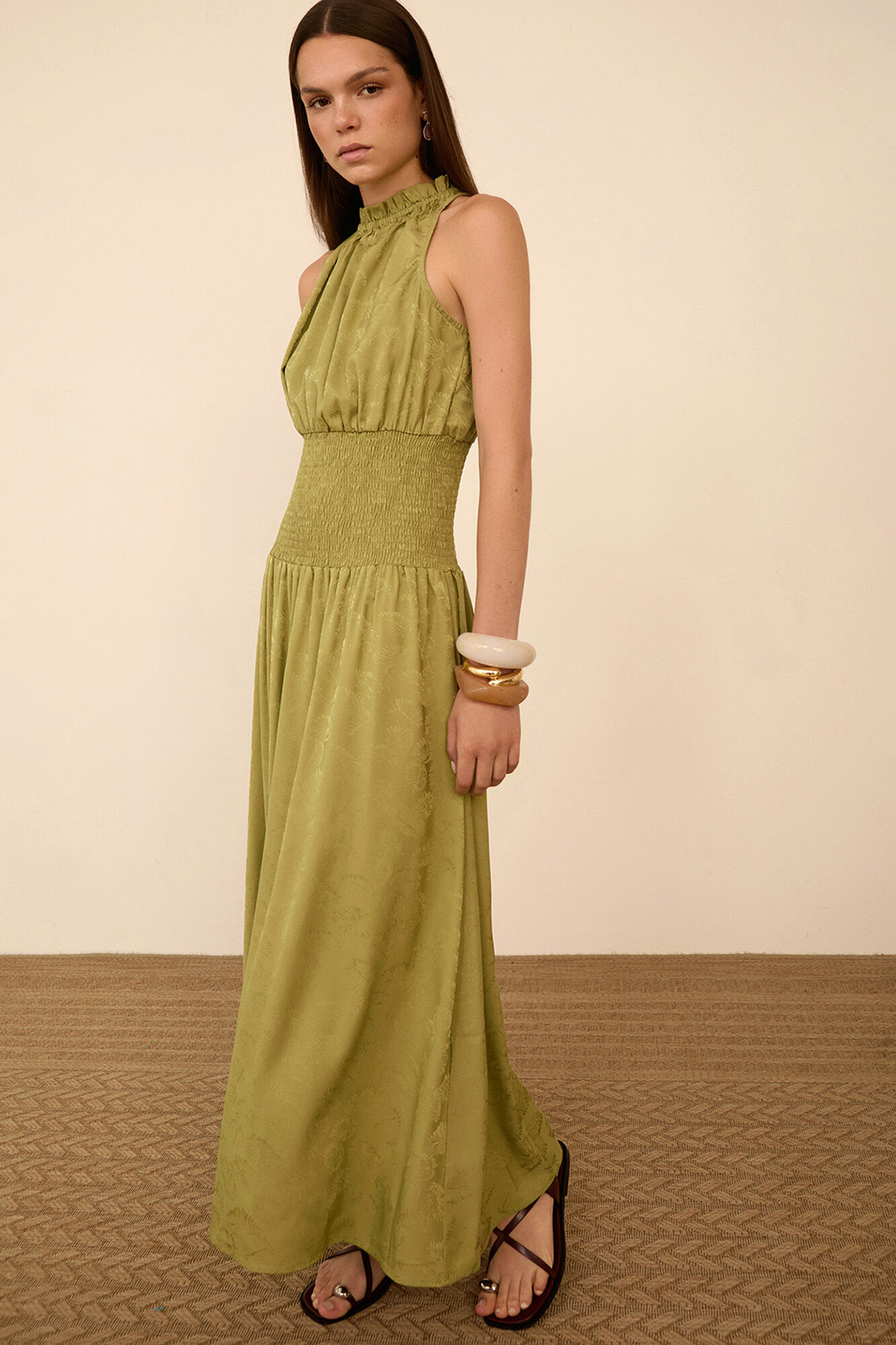 Meisie Vestido comprido em jacquard Verde