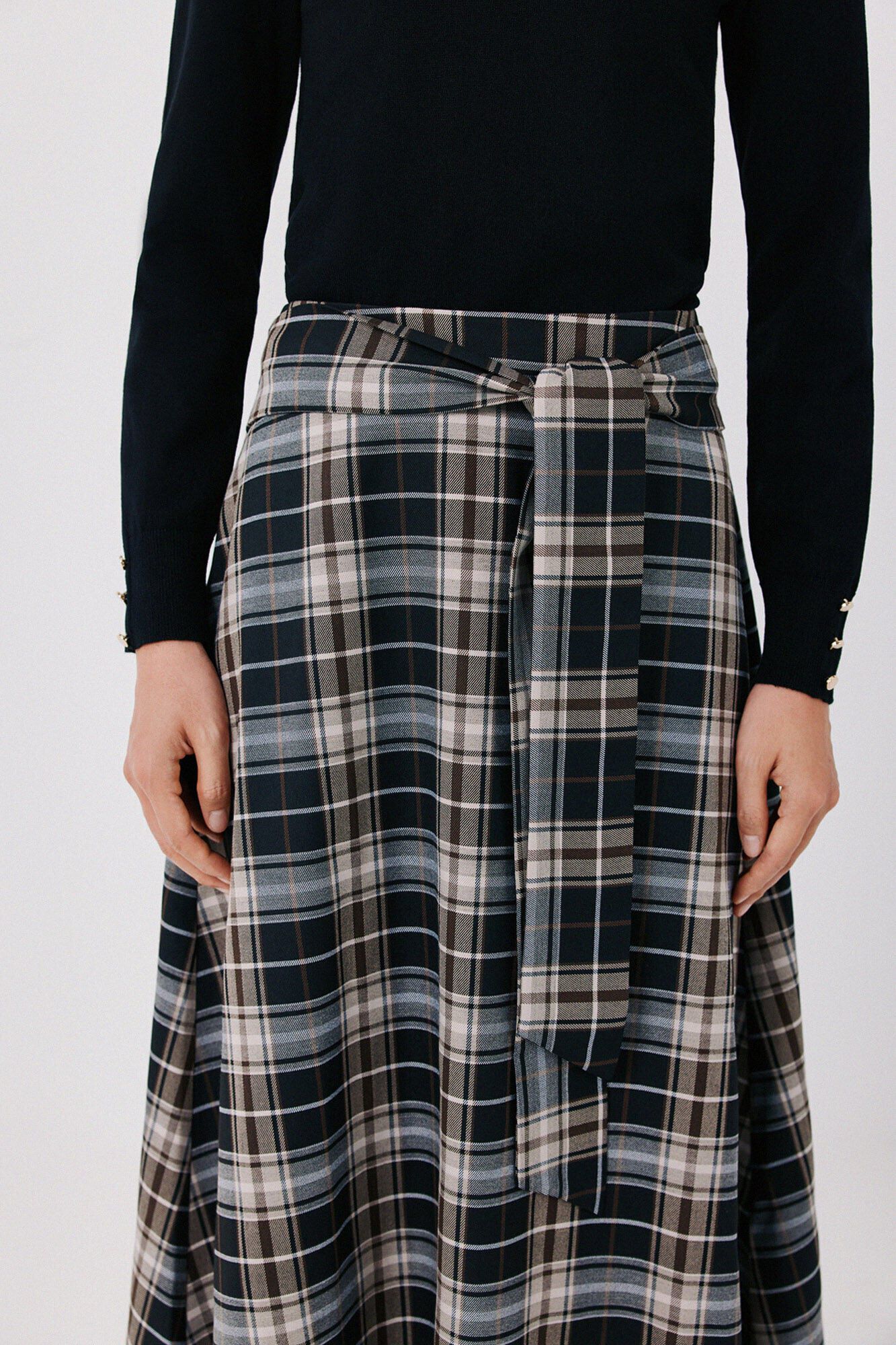 Cortefiel Plaid midi skirt Printed blue