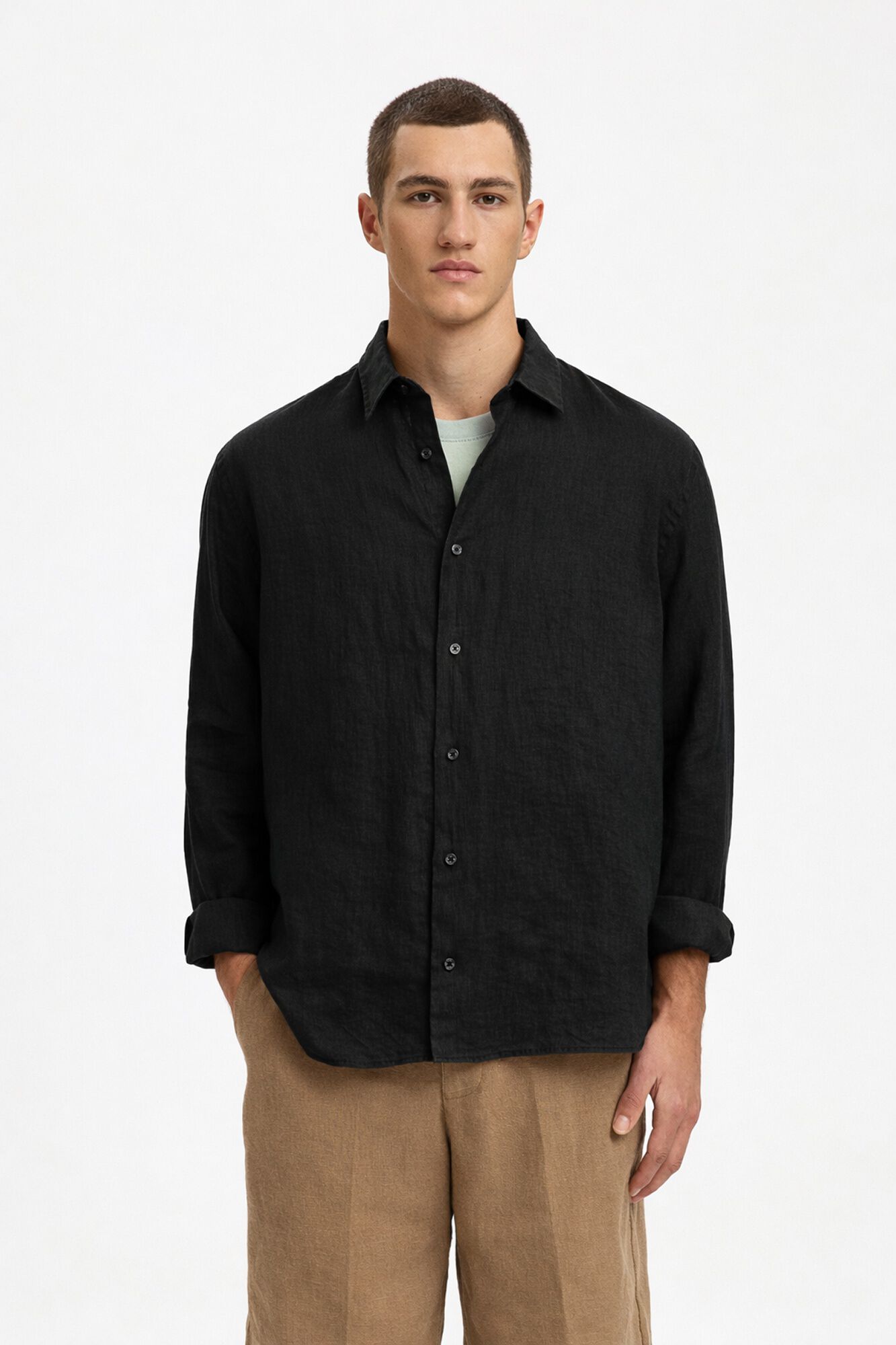 Selected Linen long sleeve shirt Black