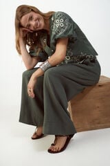 Slowlove Blusa bordado manga farol Verde