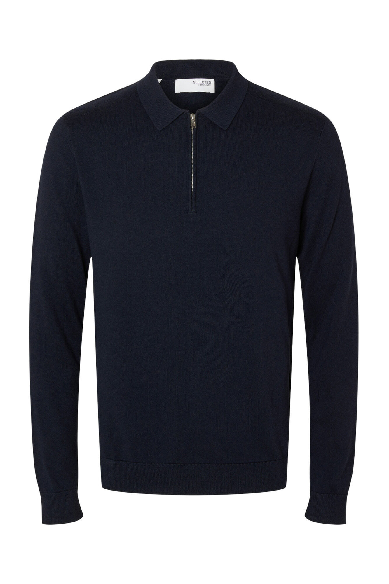 Selected 100% cotton stockings zip fastening polo shirt jumper . Navy