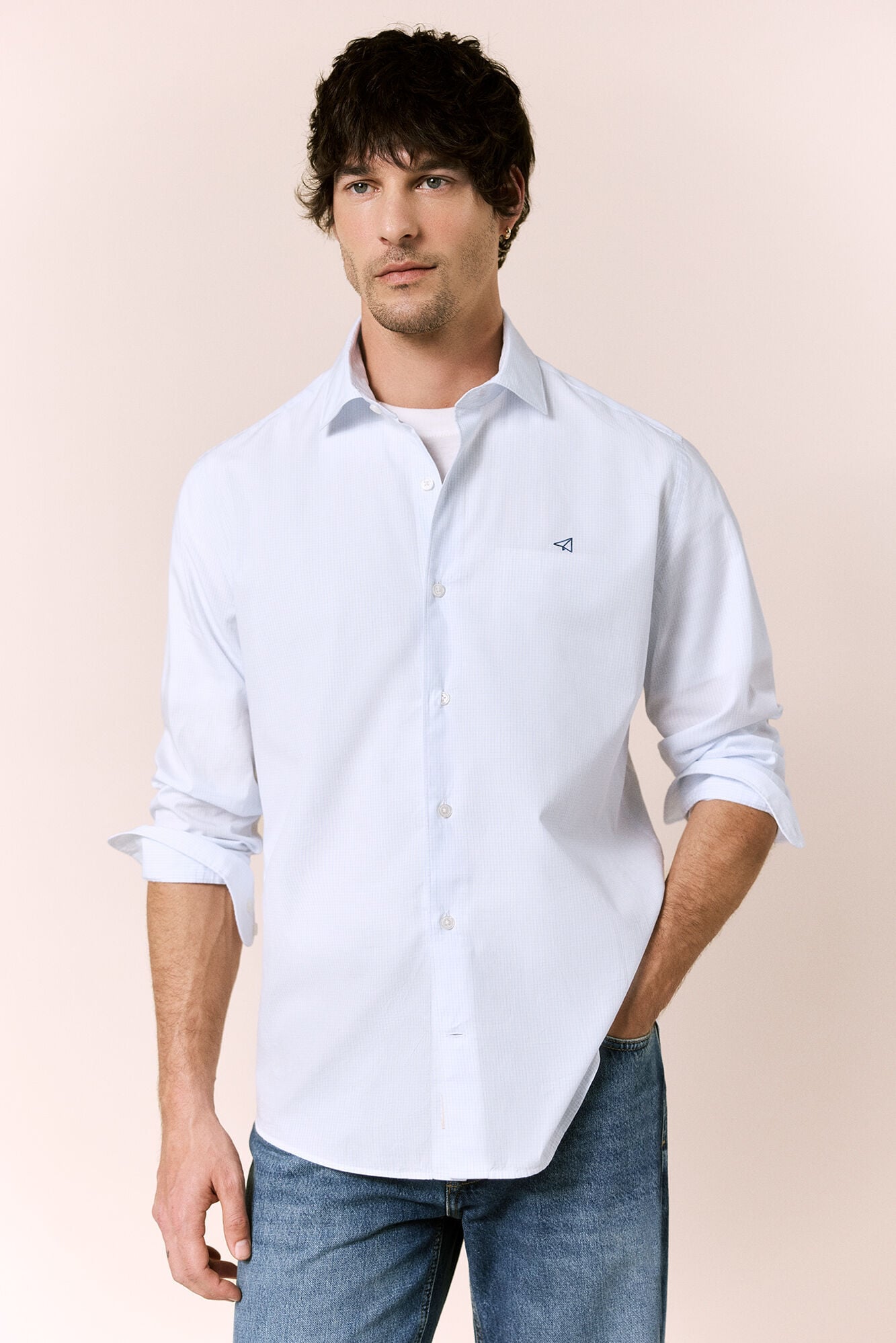 OOTO Camisa em popelina de manga comprida Azul
