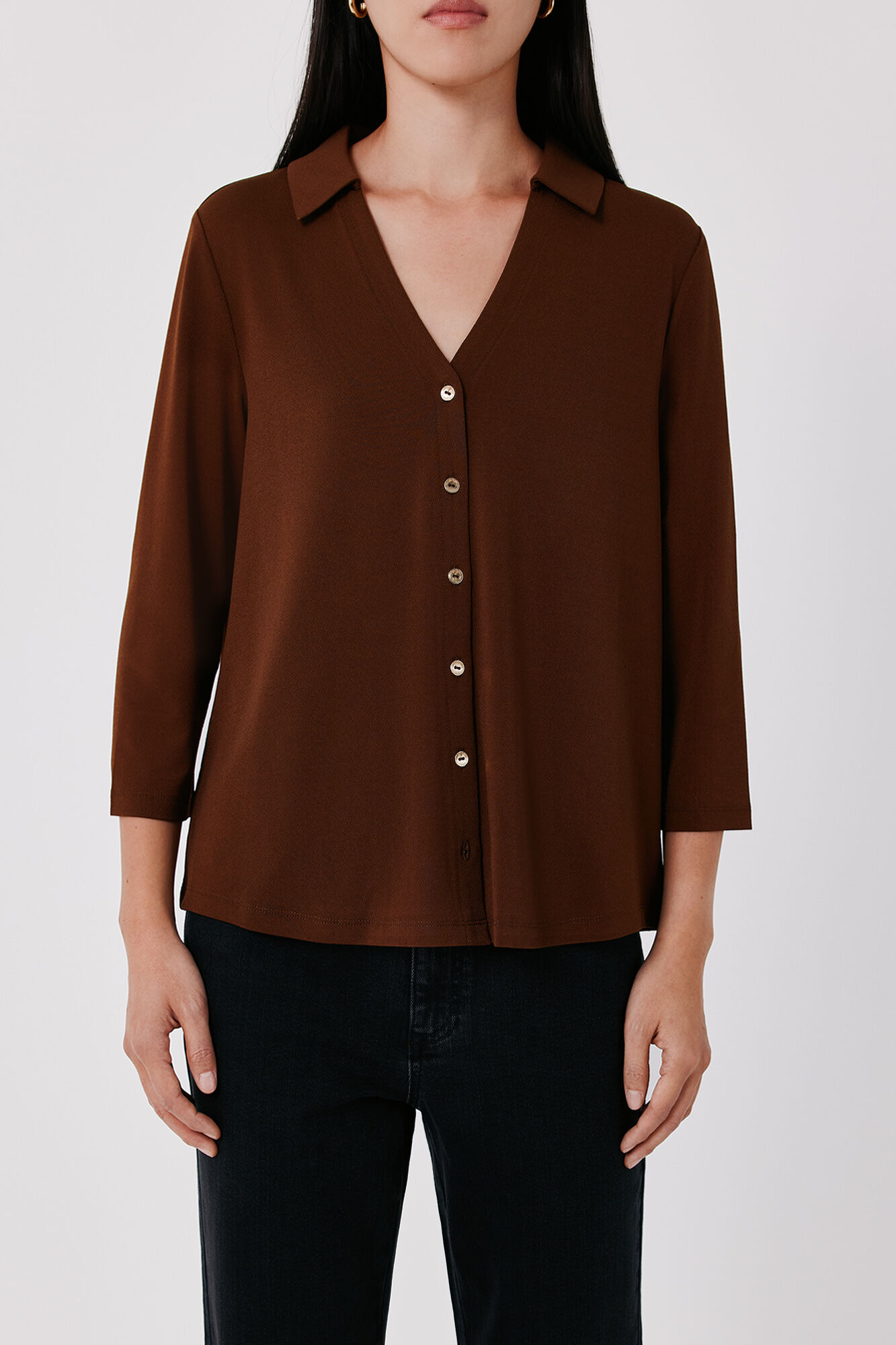 Cortefiel Camisa el&aacute;stica botones Camel