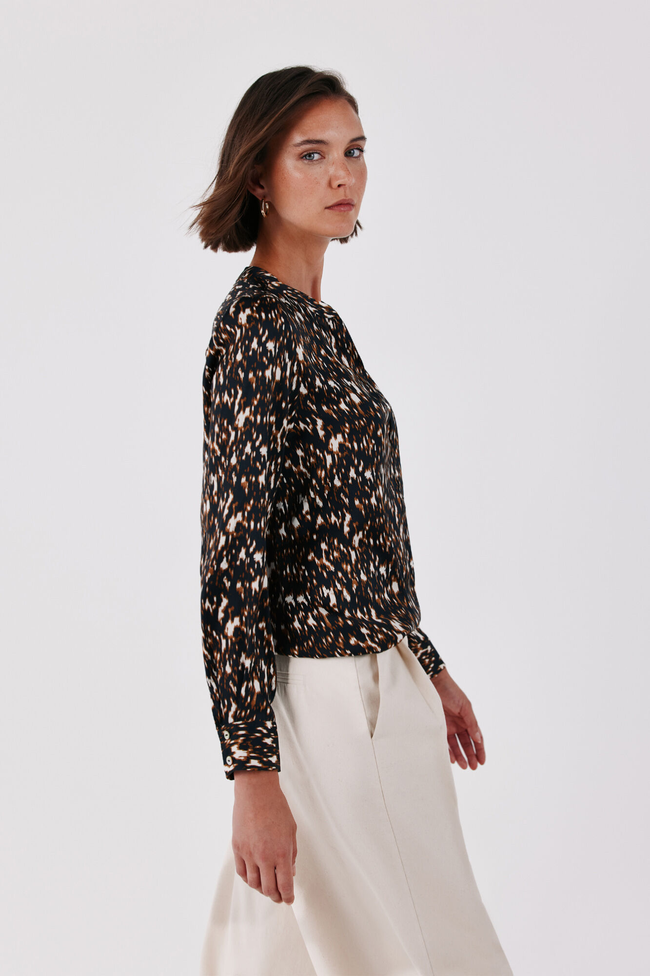 Cortefiel Satin-finish polo shirt blouse Printed red