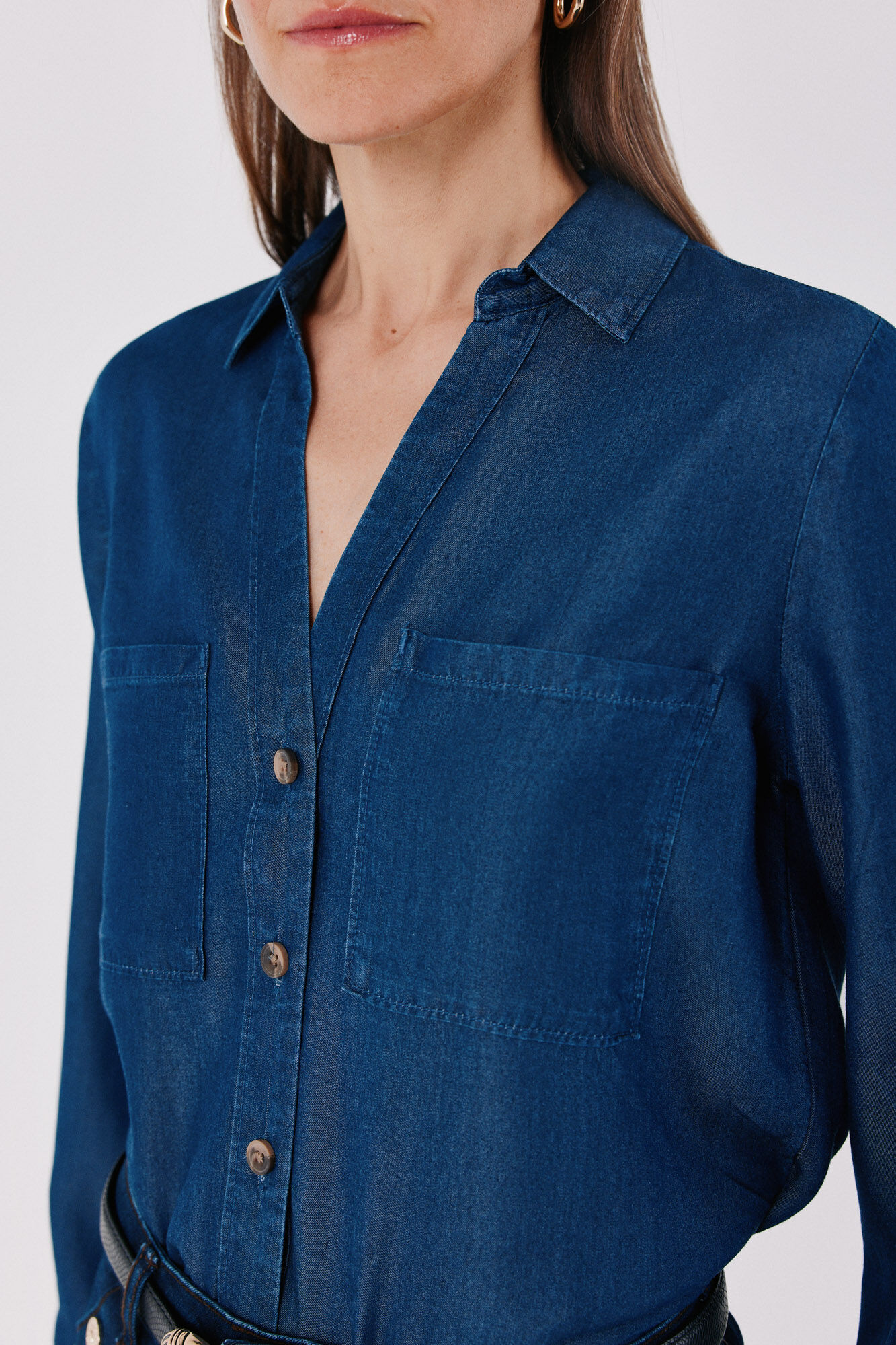 Cortefiel Camisa de ganga Tencel Azul
