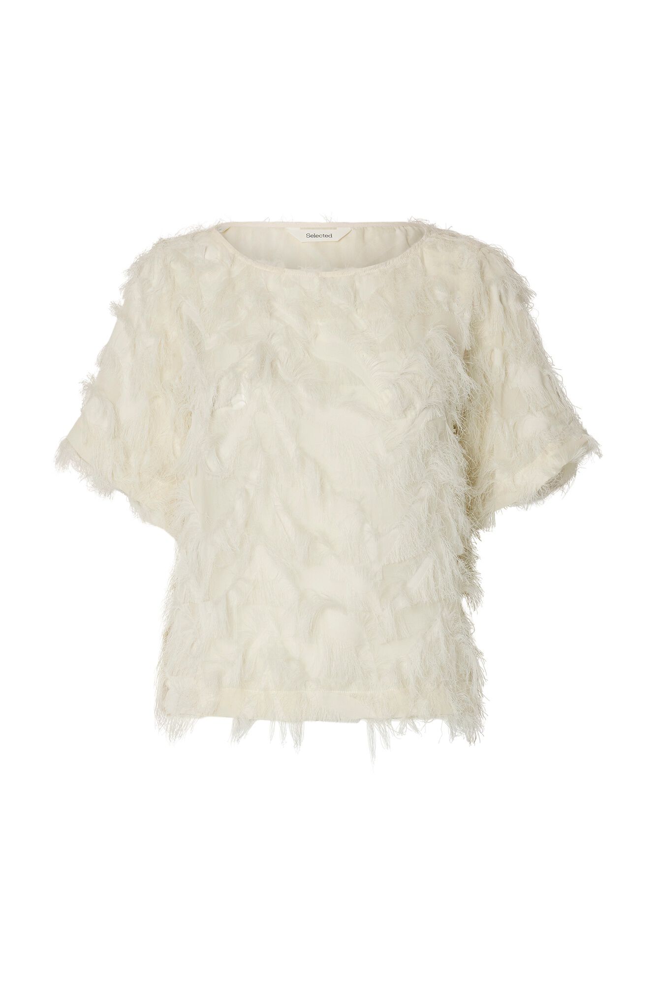 Selected Blusa de manga curta com tecido de franjas Branco