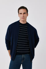 Cortefiel Cotton fine knit zip fastening cardigan Navy