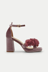 Azarey Velvet flower embellishment sandal Pink