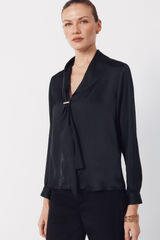 Cortefiel Satin blouse with bow Black